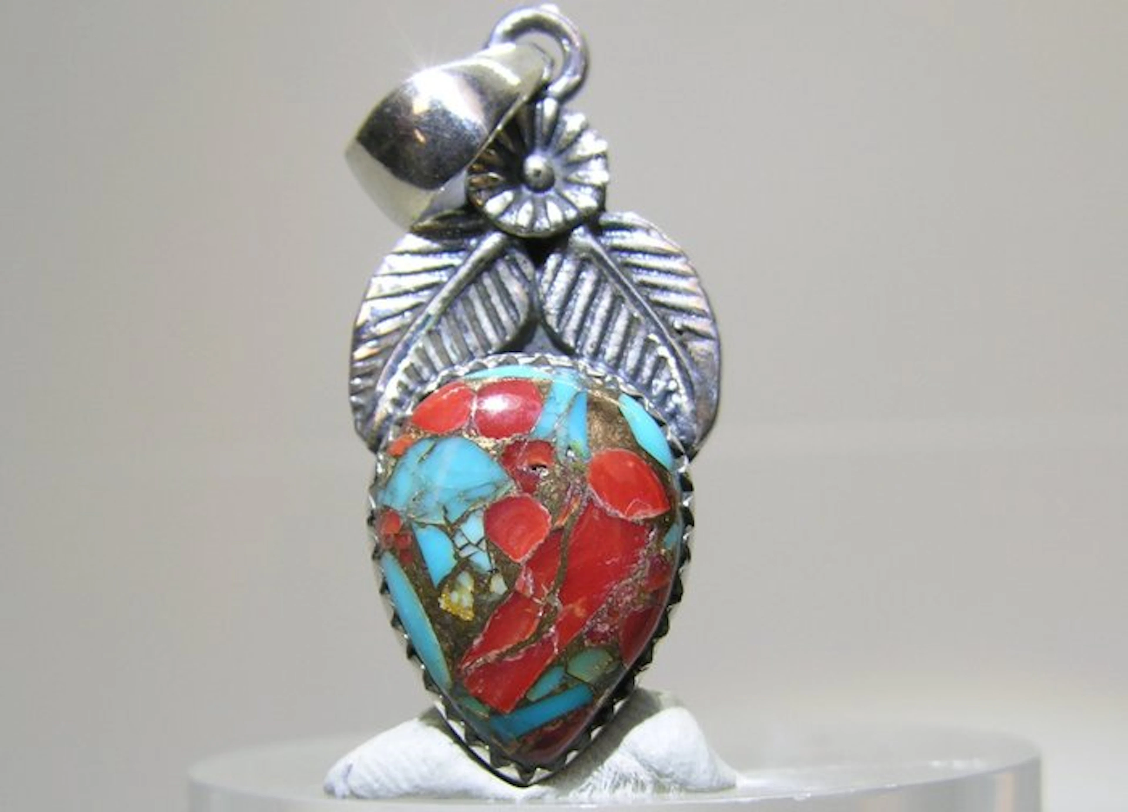 Coral Turquoise Matrix Pendant - Height: 39 mm - Width: 14.9 mm- 5.63 g - (1)