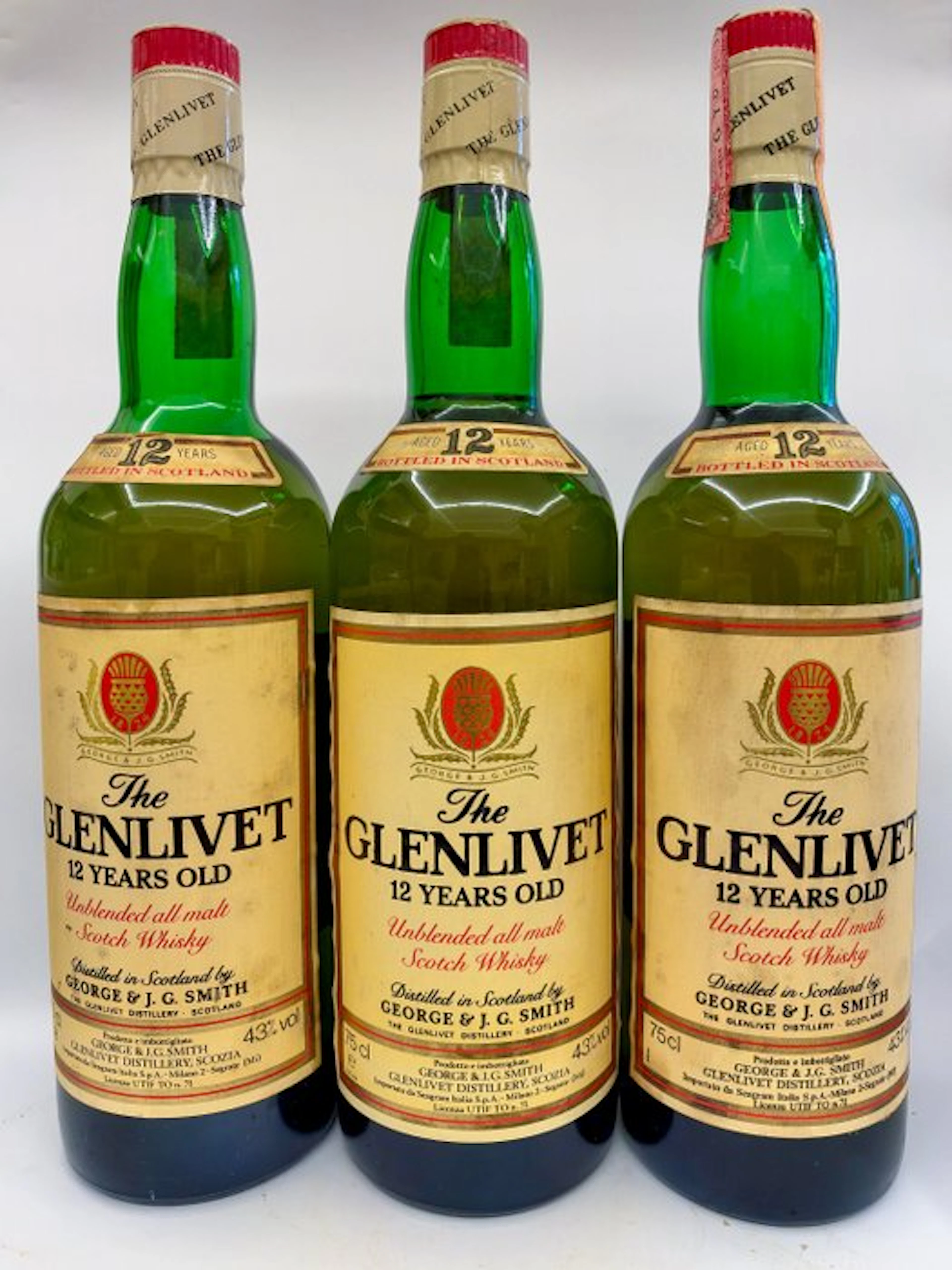 Glenlivet 12 years old - b. 1980s - 75cl - 3 bottles