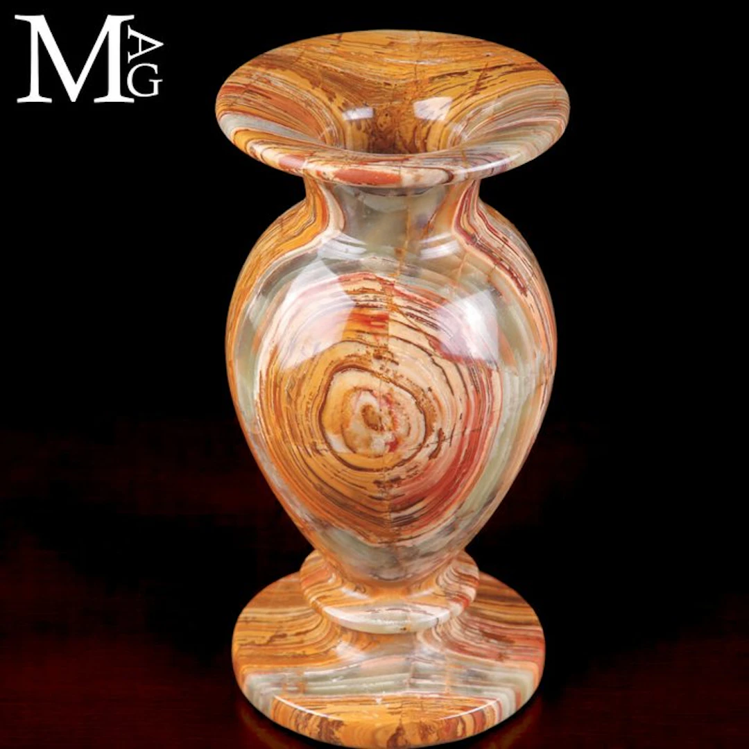 Flower vase in natural multicolor onyx - Height: 195 mm - Width: 100 mm- 1688 g