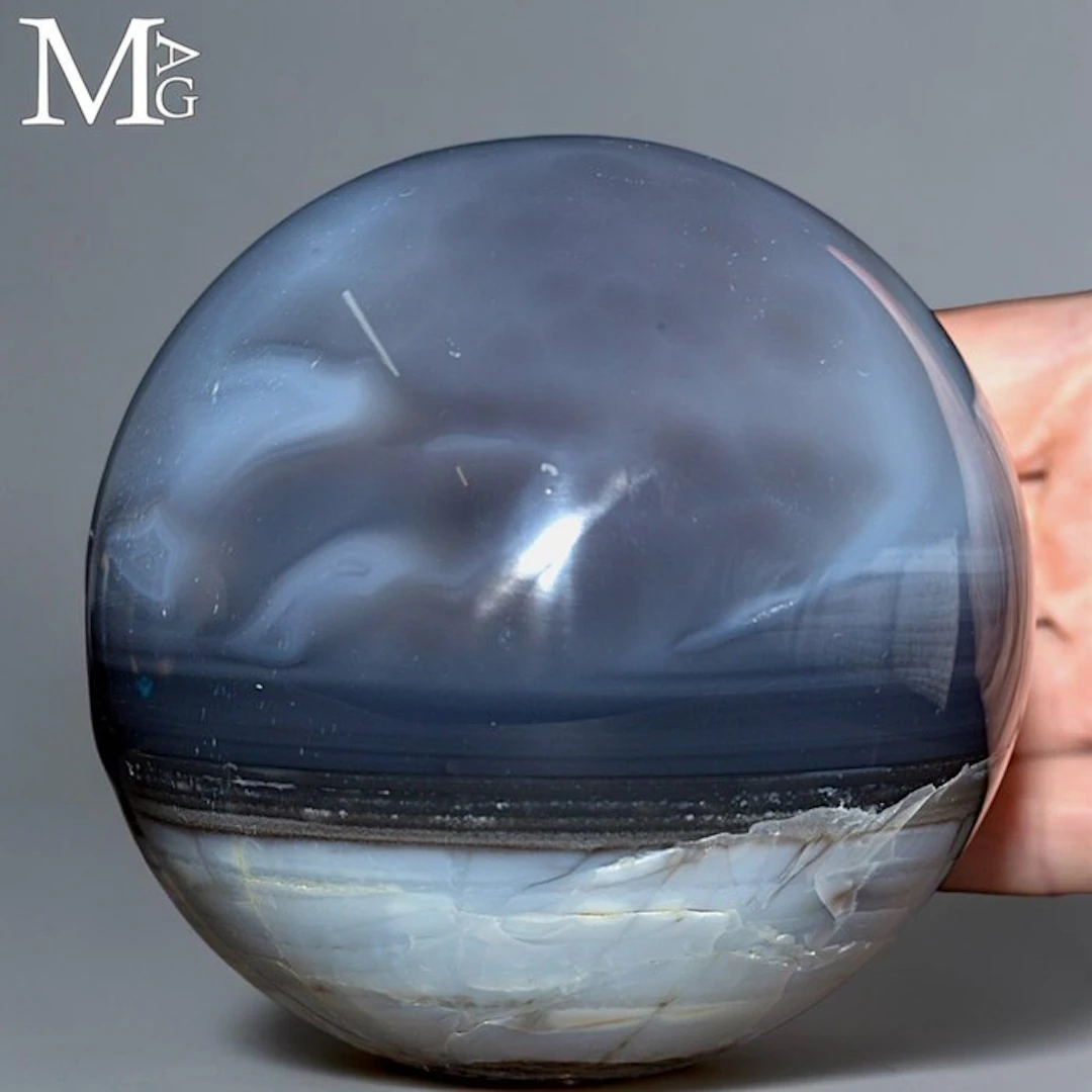 Natural Banded Agate Sphere with Captivating Azure and...