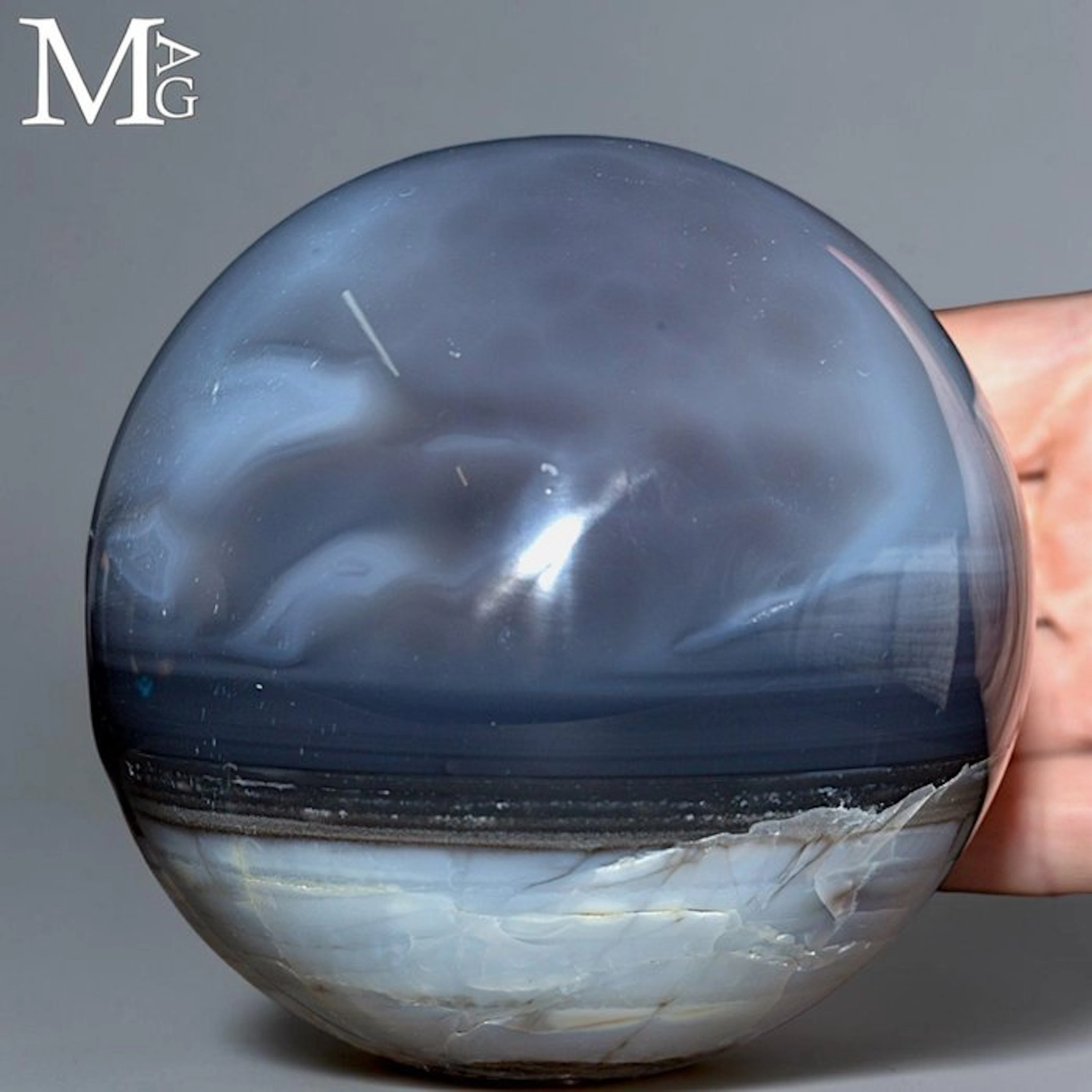 Natural Banded Agate Sphere with Captivating Azure and...