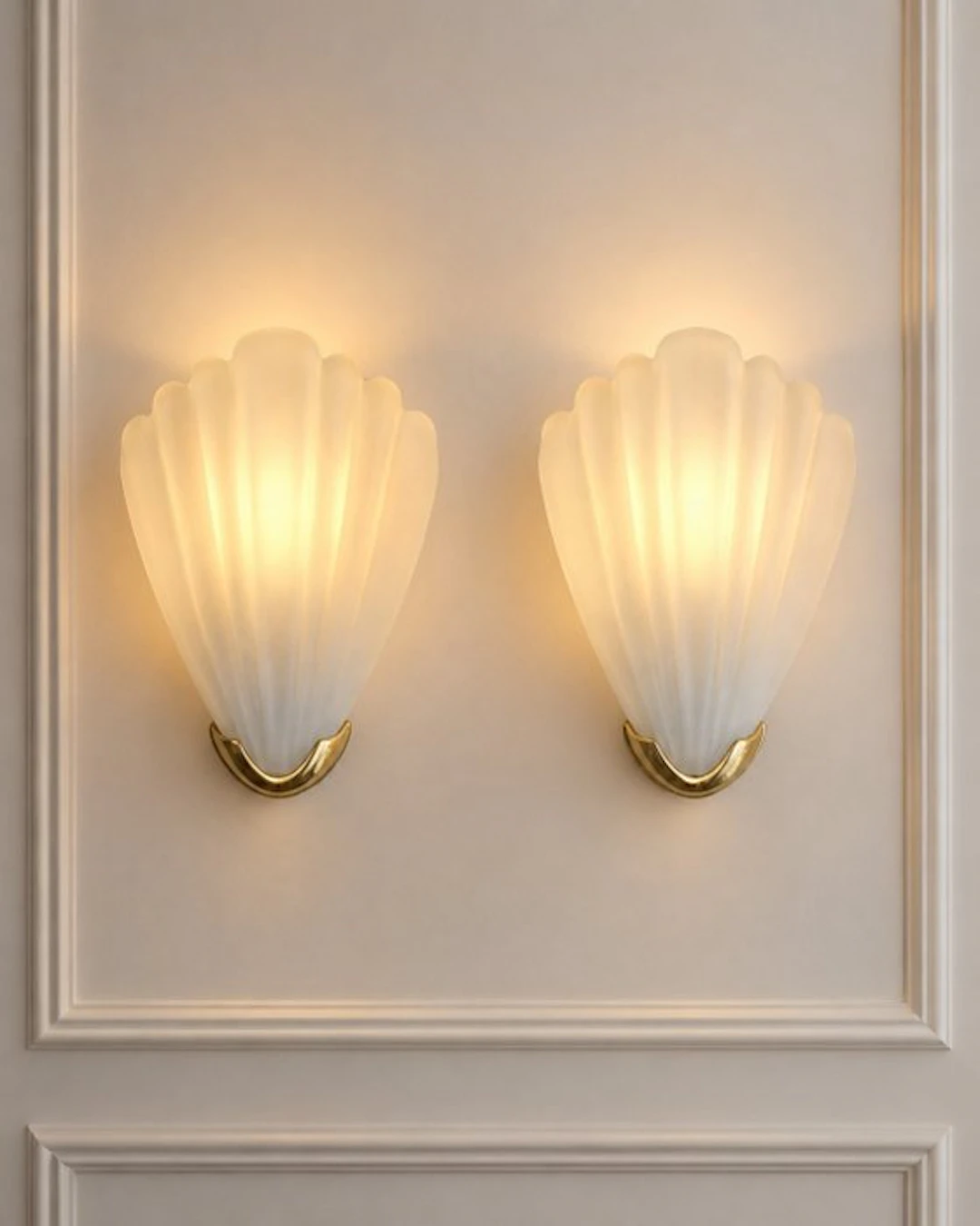 Wall lamp (2) - Glass, Brass - Vintage wall lamps