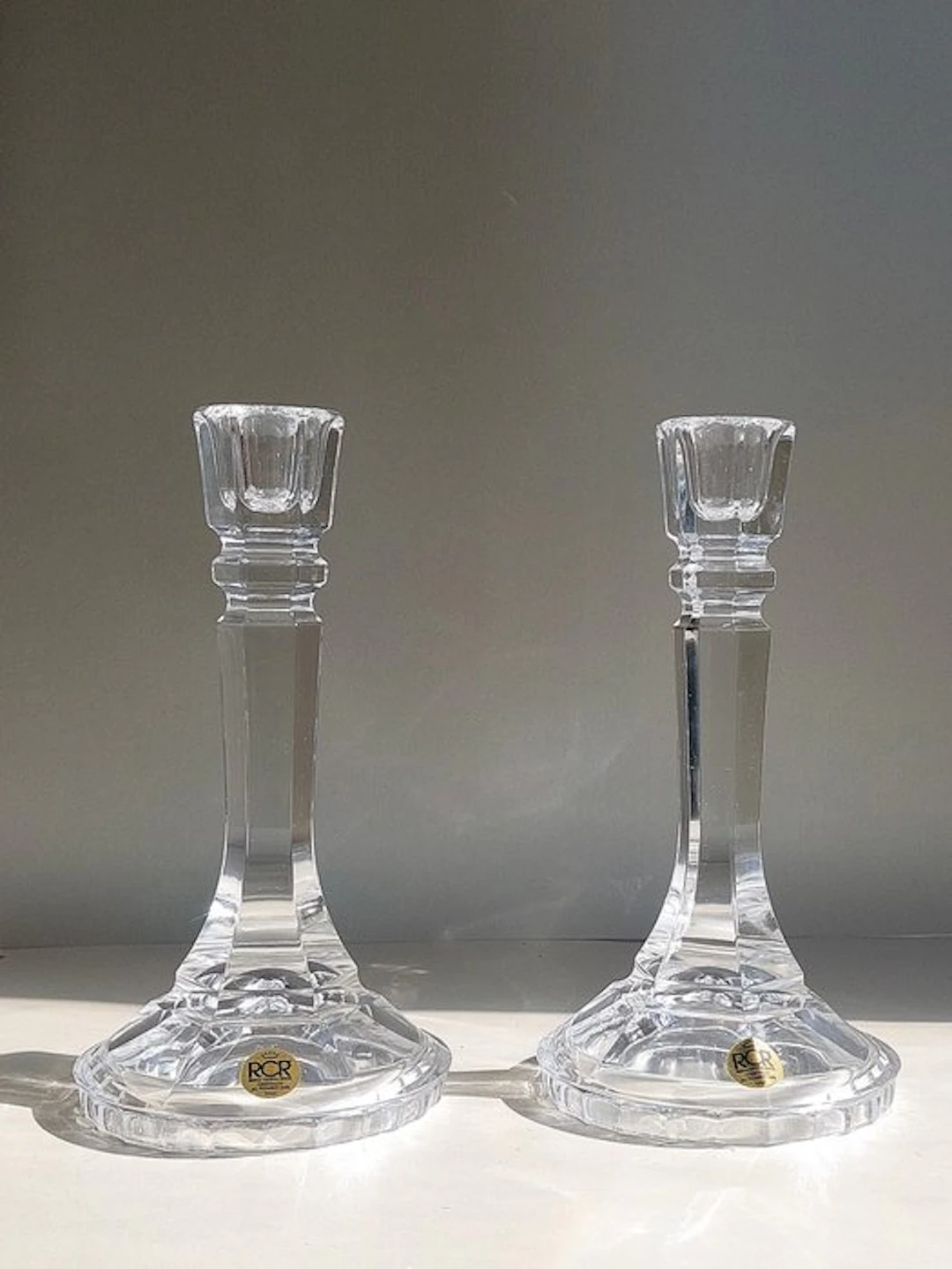 RCR Cristalleria - Candleholder (2) - Crystal - Rock crystal candlesticks