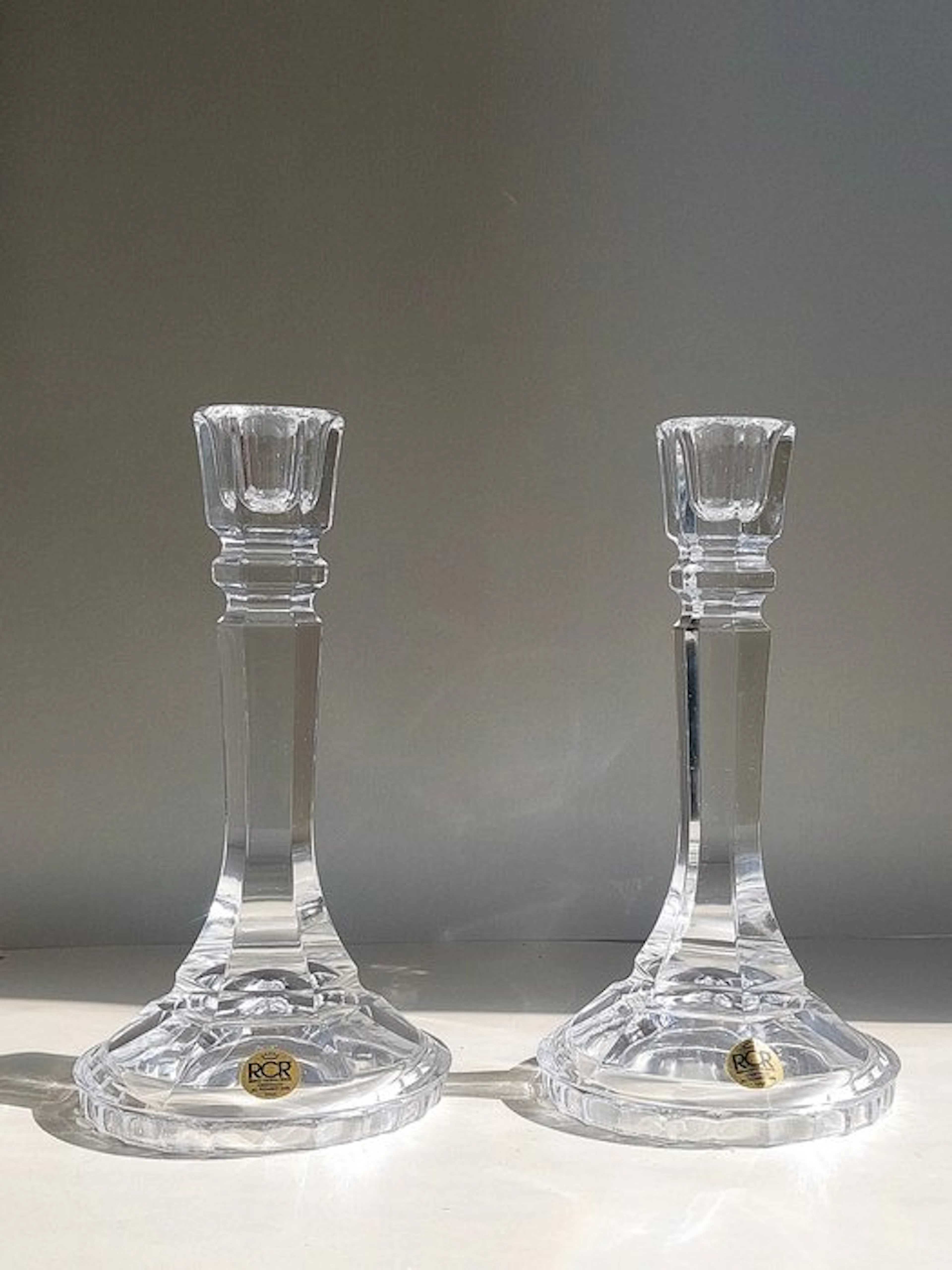 RCR Cristalleria - Candleholder (2) - Crystal - Rock crystal candlesticks