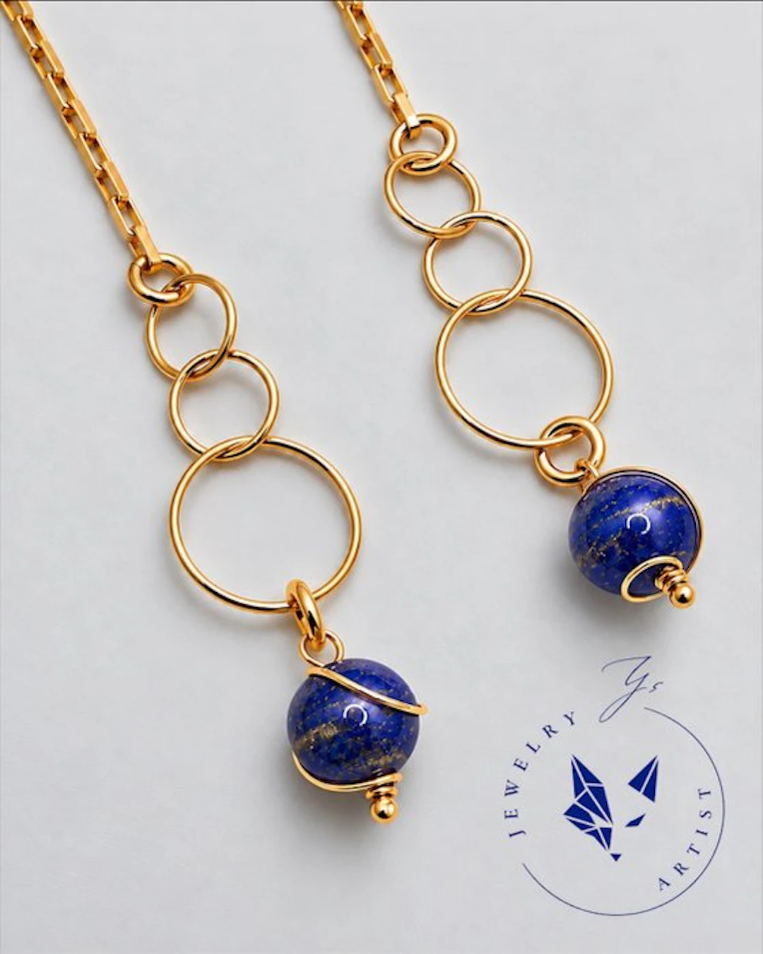 Designer Jewelry - Lapis Lazuli - 925 Silver - 21k Gold...