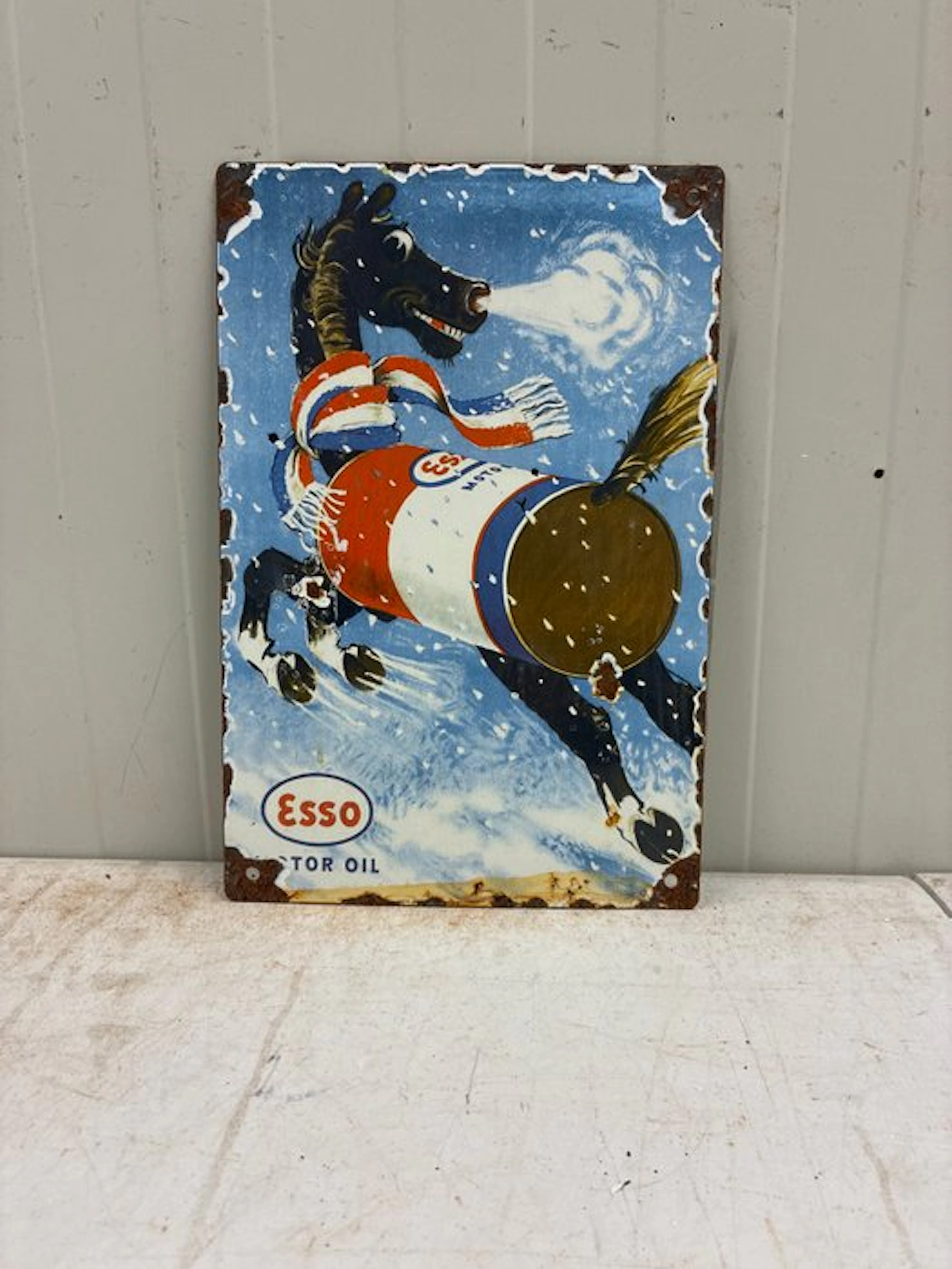 Esso Motor Oil – Enamel Advertising Sign – Horse with Oil...