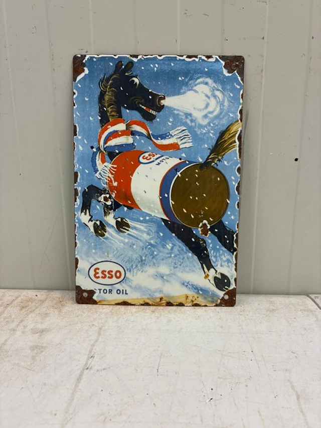 Esso Motor Oil – Enamel Advertising Sign – Horse with Oil...