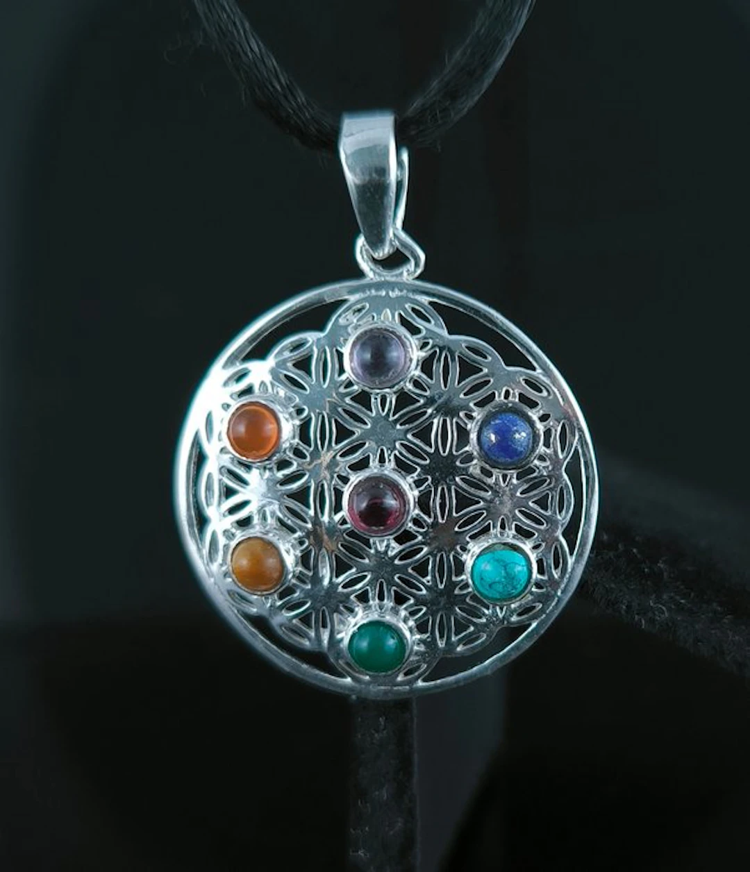Mixed gemstones - Silver - Pendant - Sterling silver