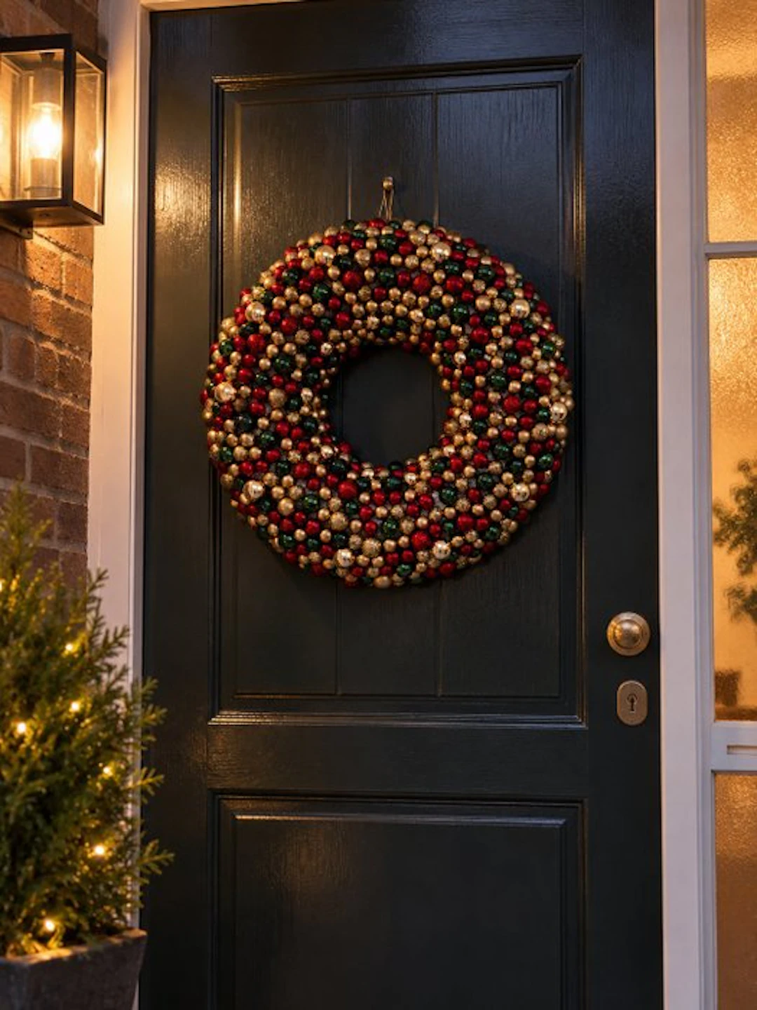 Decorative ornament - Christmas door wreath with baubles – red