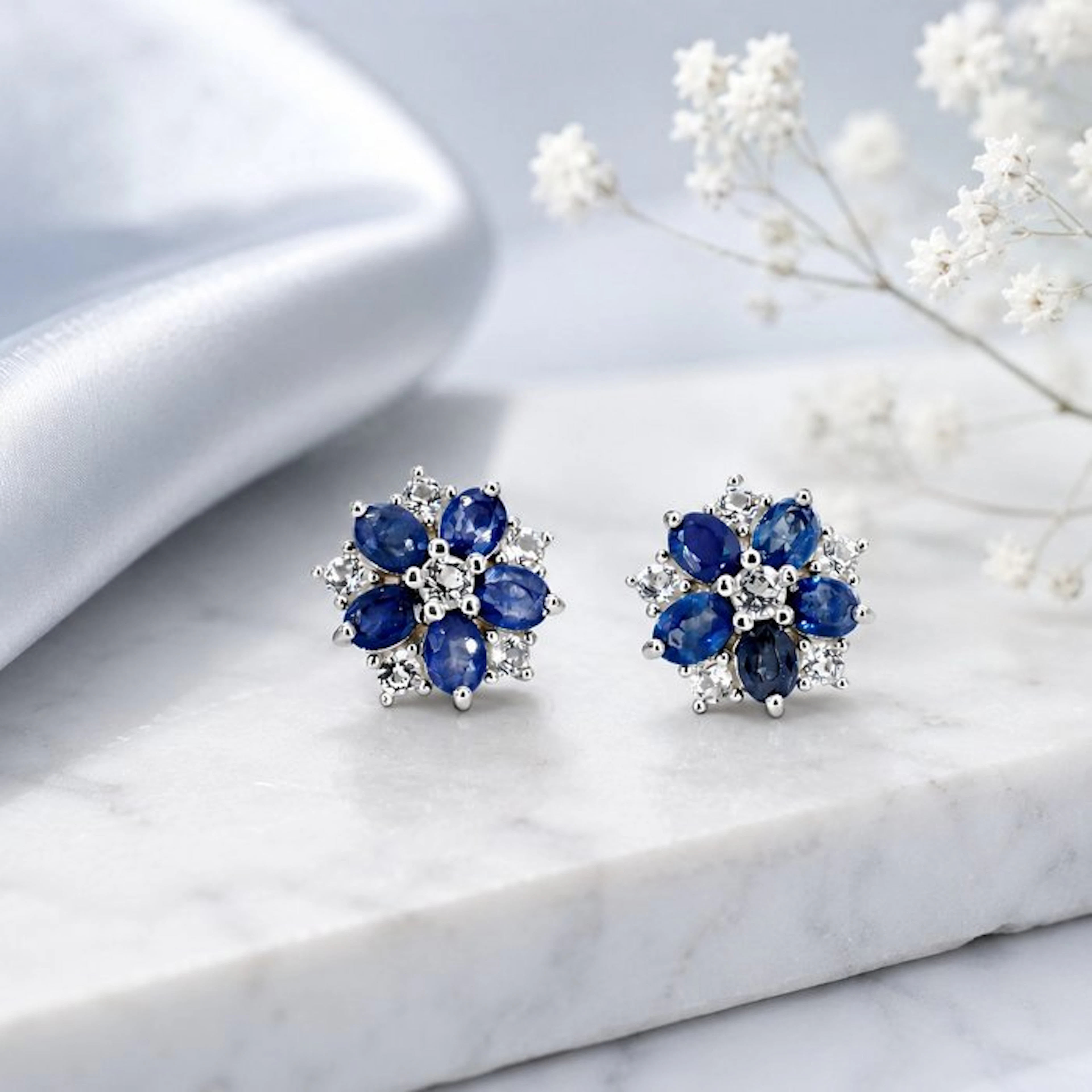 No reserve price - Earrings Gold-plated Sapphire - Topaz - 18kt Gold Plated