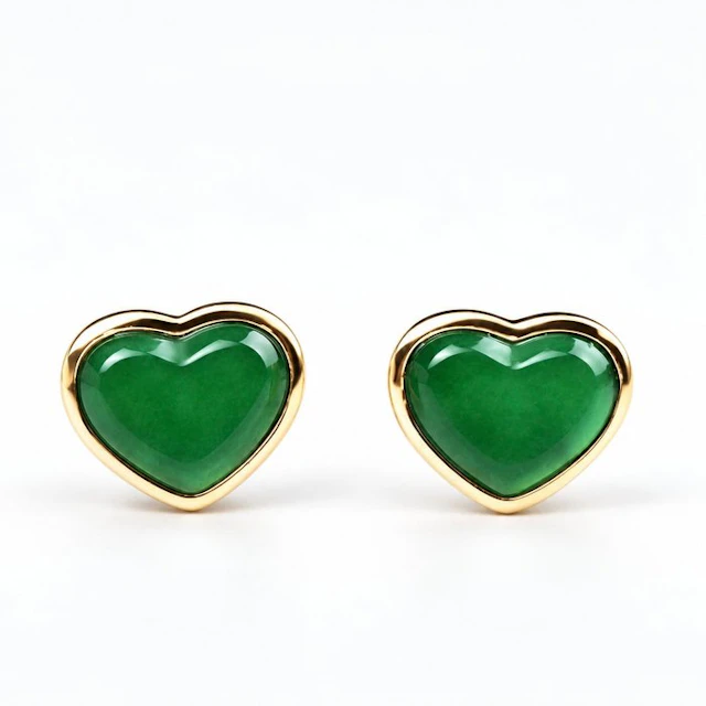No reserve price - Earrings - 18 kt. Yellow gold Jade - ALGT Certified