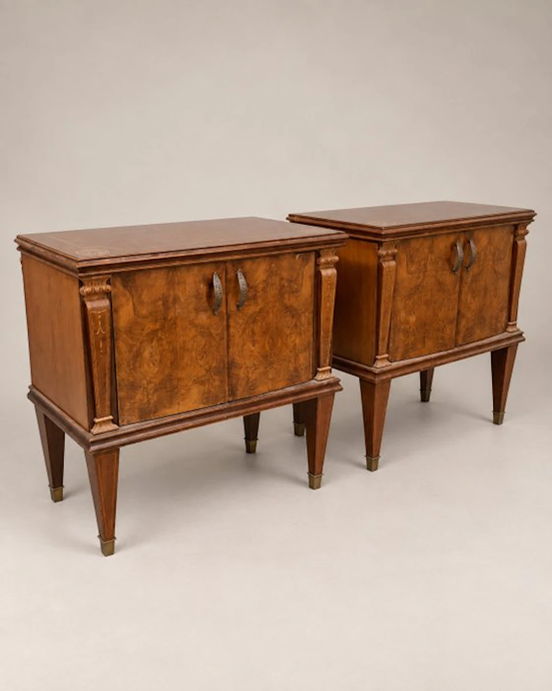 Nightstand (2) - Wood, Bronze, Brass - Art Deco with capitals