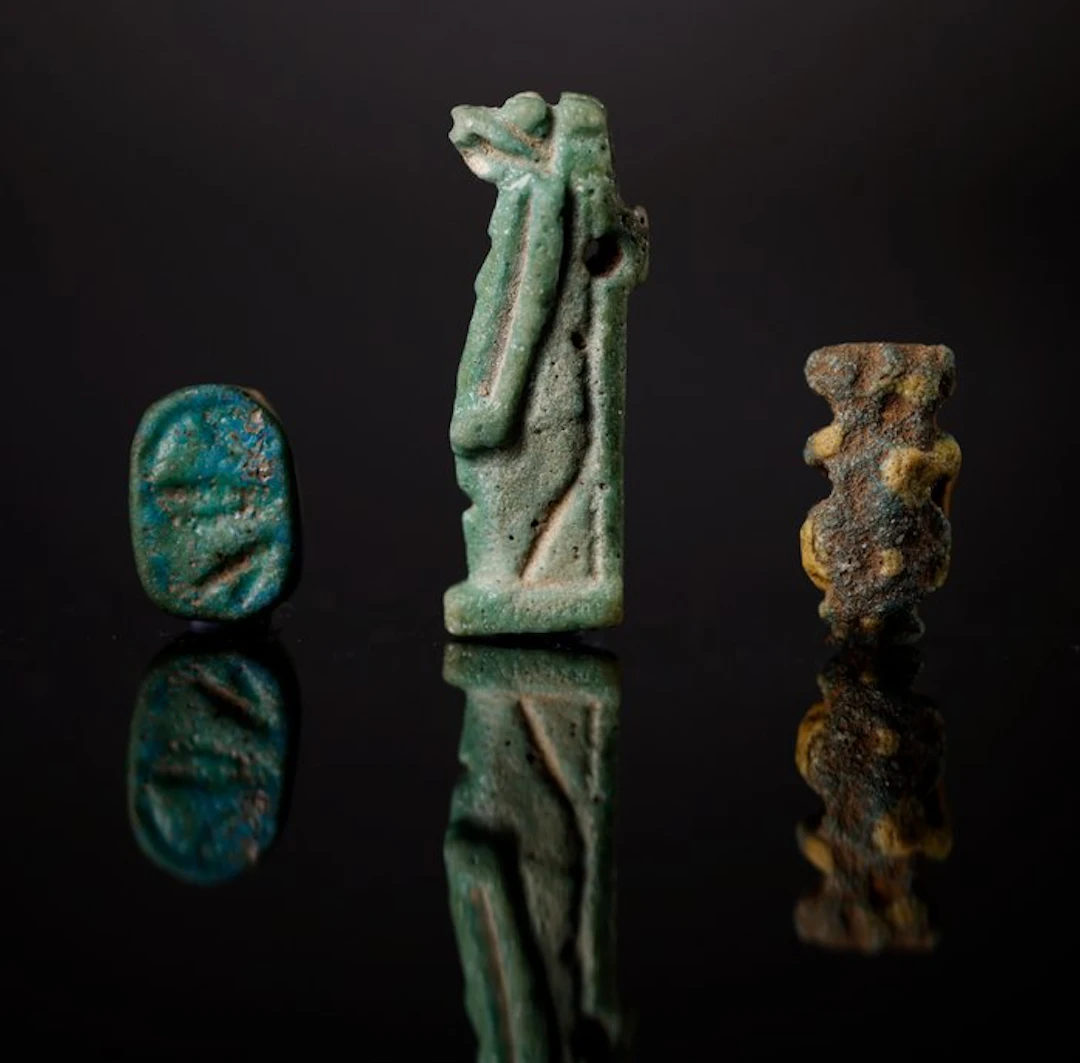 Ancient Egypt Taweret, Bes and scarab amulets - 3.5 cm