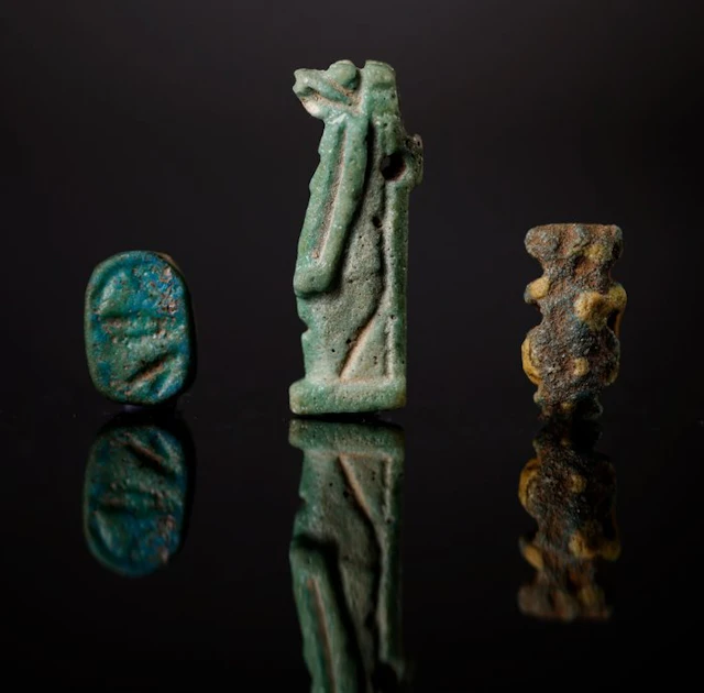 Ancient Egypt Taweret, Bes and scarab amulets - 3.5 cm