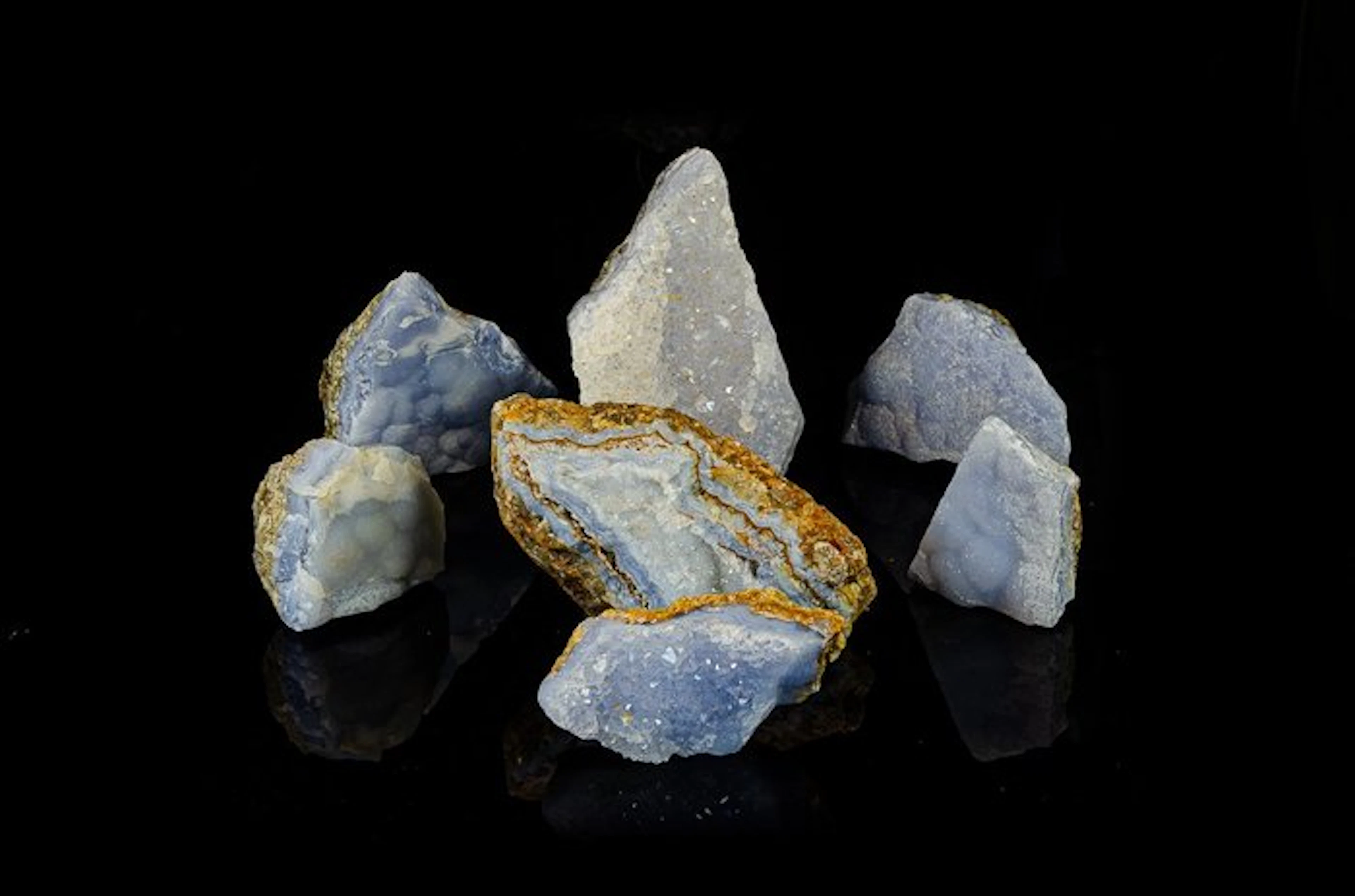 7 x Natural Blue Lace Agate - with Botryoidal