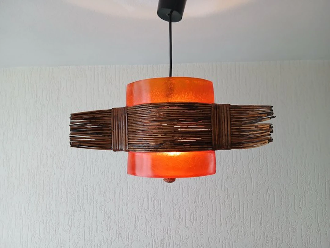 Tarogo - Japan - Pendant ceiling lamp - Fiberglass, Rattan - Vintage