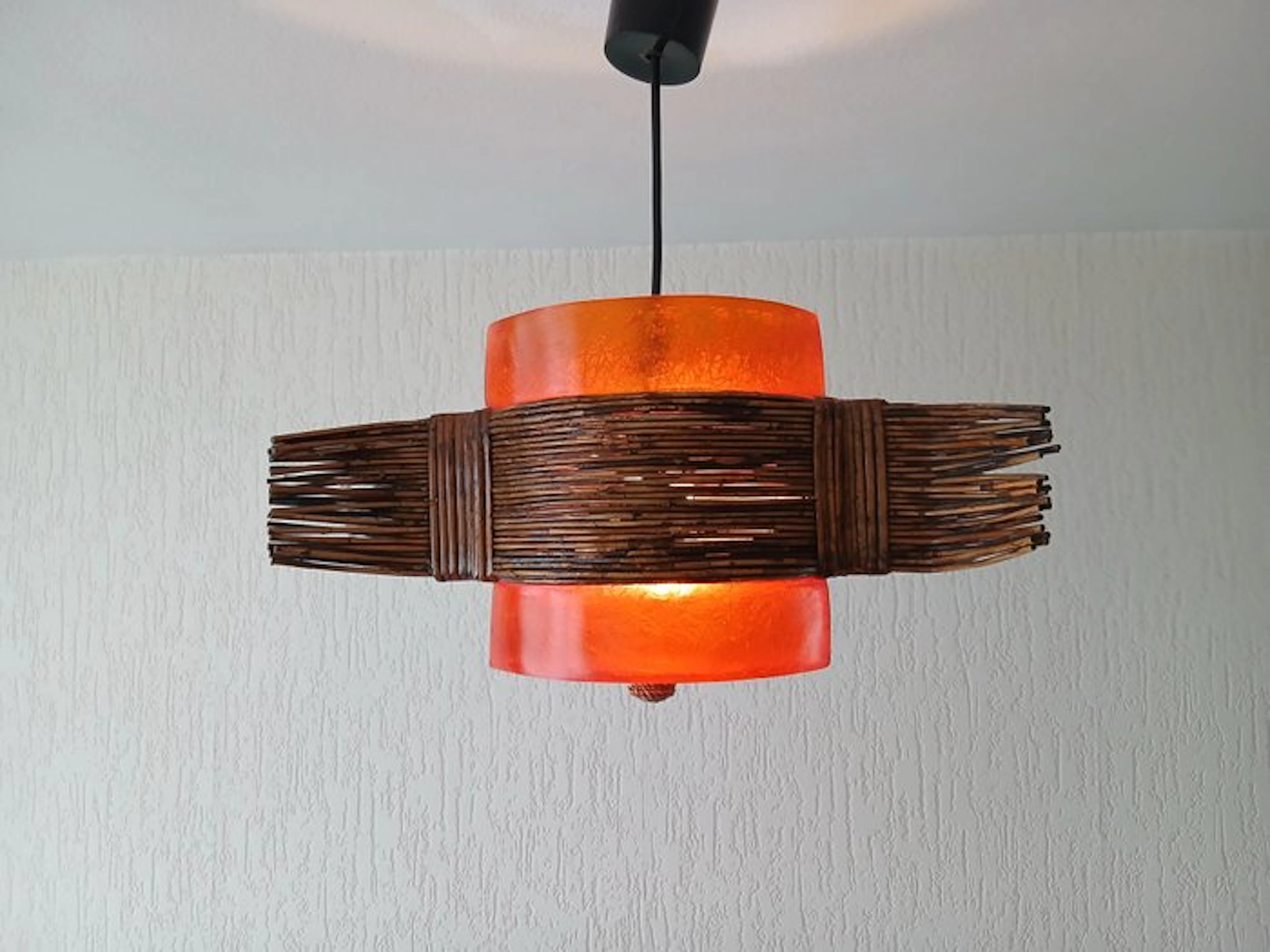 Tarogo - Japan - Pendant ceiling lamp - Fiberglass, Rattan - Vintage