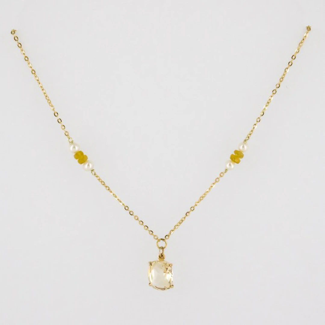 Pendant - 18 kt. Yellow gold Quartz - Pearl