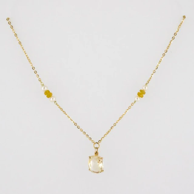 Pendant - 18 kt. Yellow gold Quartz - Pearl
