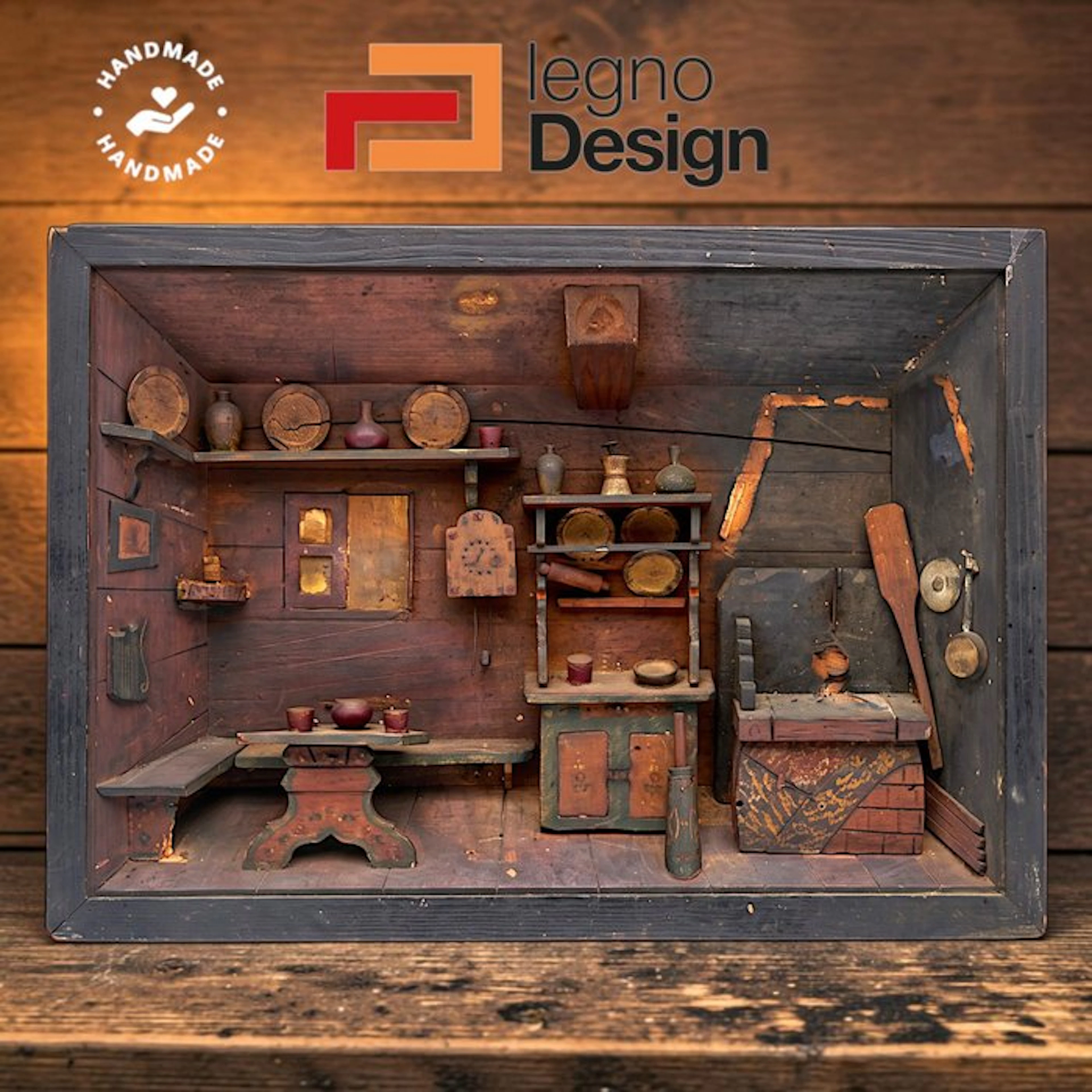 Miniature house - Raro Diorama Natalizio in Legno del XIX...