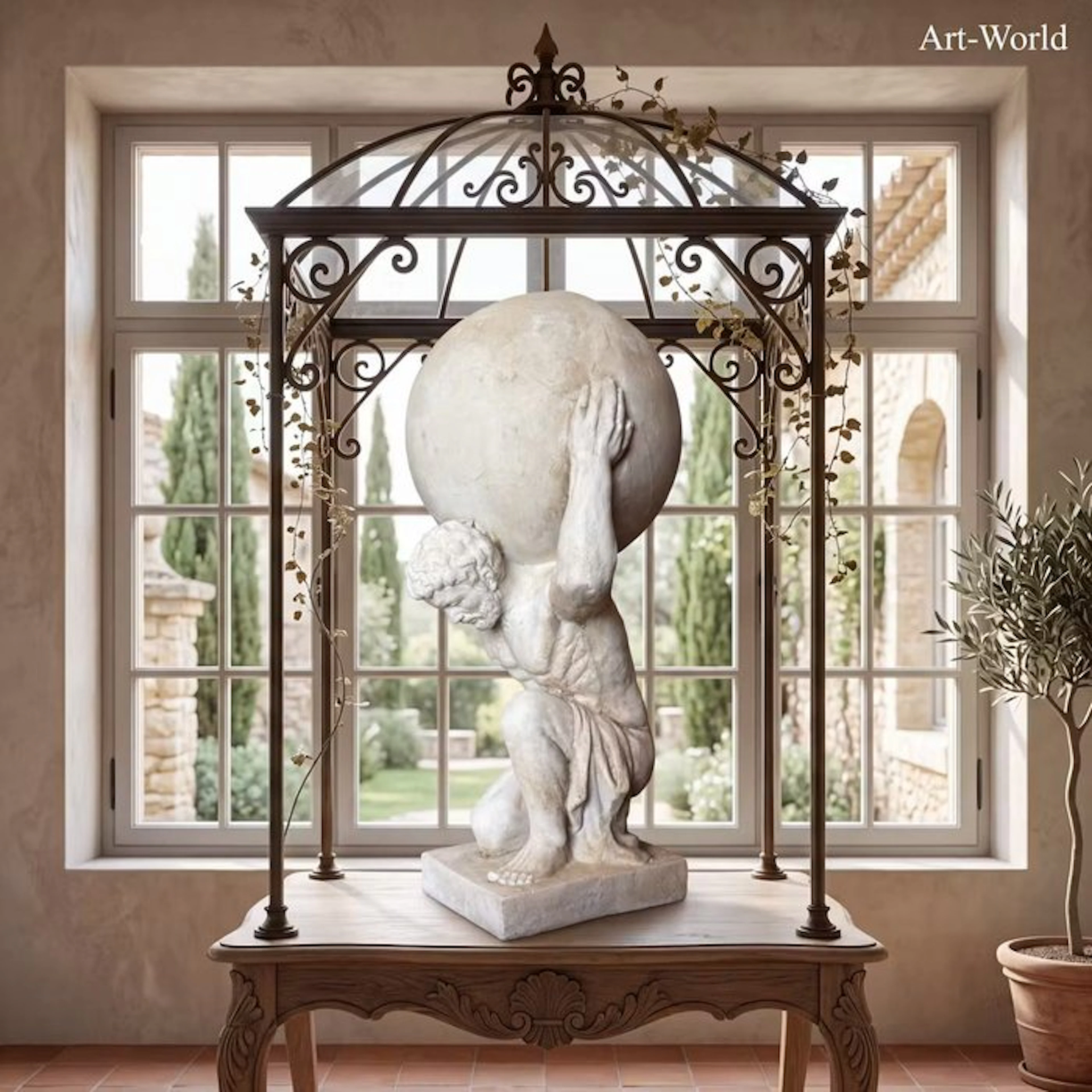 Statue, XL sculptuur. Atlas 69 cm / 9 kg - 69 cm - MGO