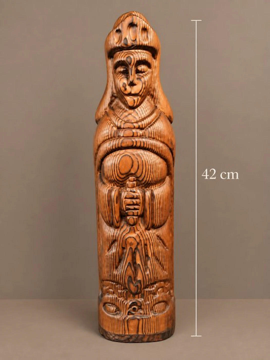 Statue, Heiligen beeld, of flessenhouder? - 42 cm - Wood