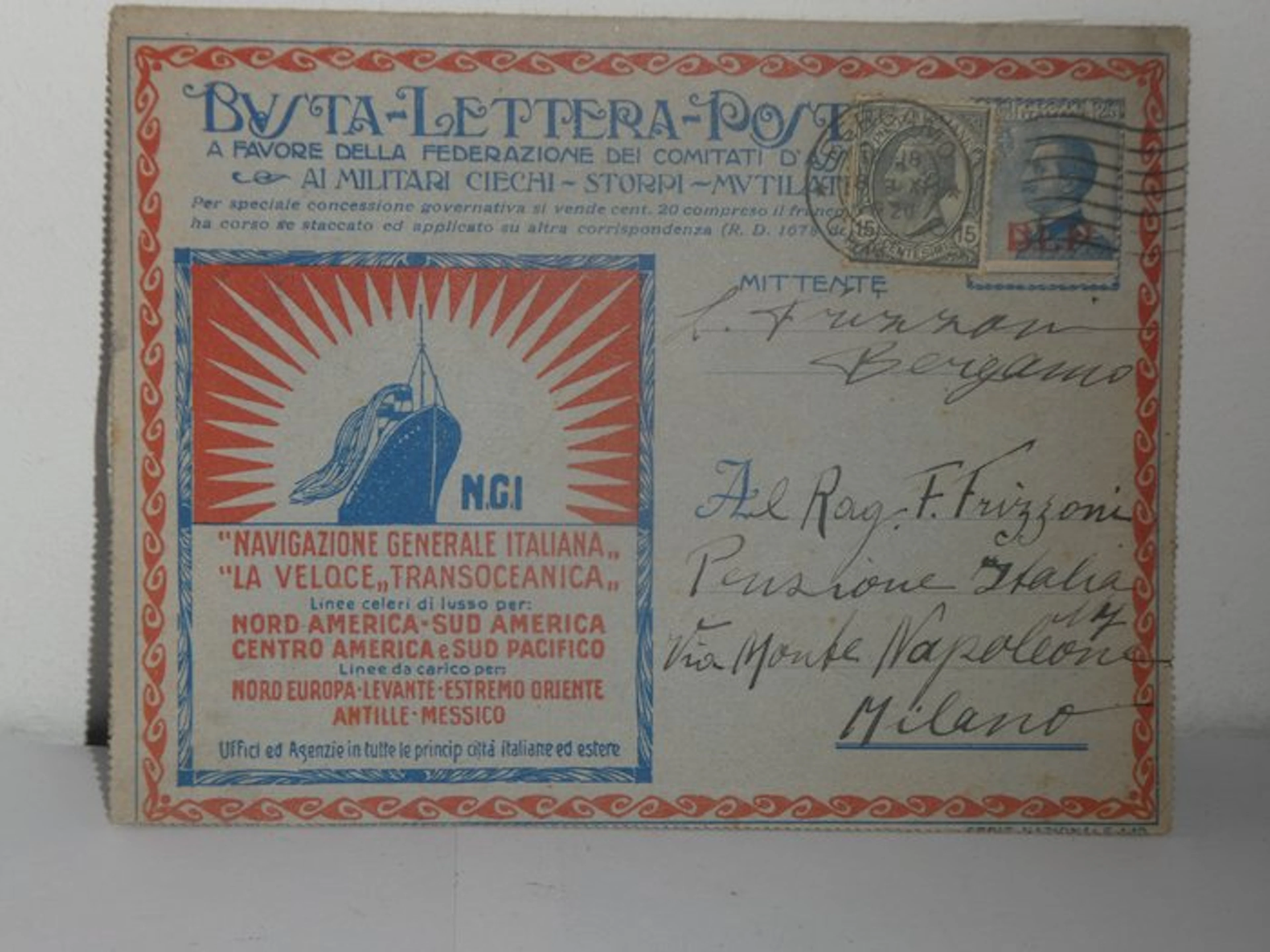 Italy Kingdom 1921 - Postcard stamp: 25 cents on a...
