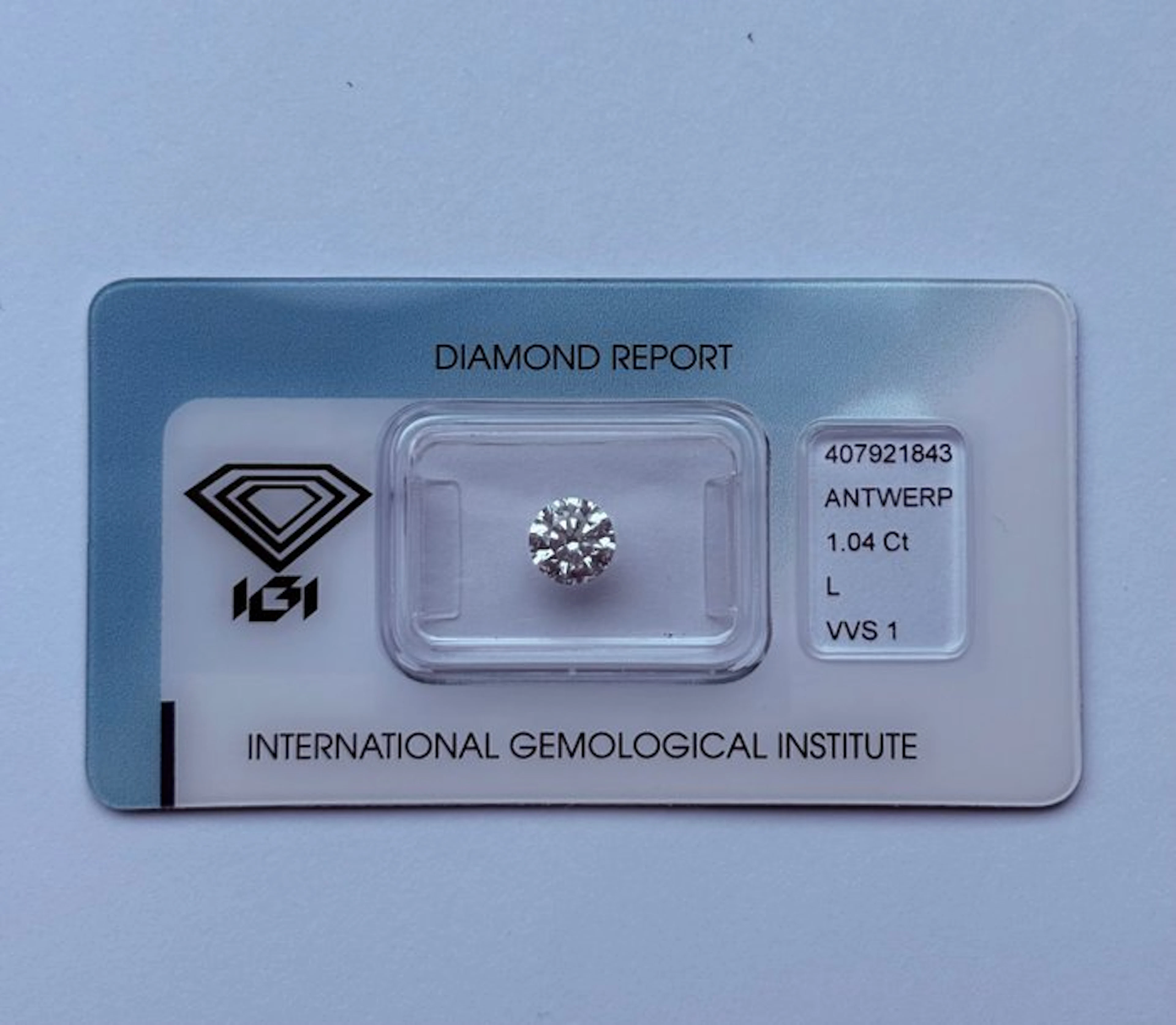 1 pcs Diamond (Natural) - 1.04 ct - Round - L - VVS1...