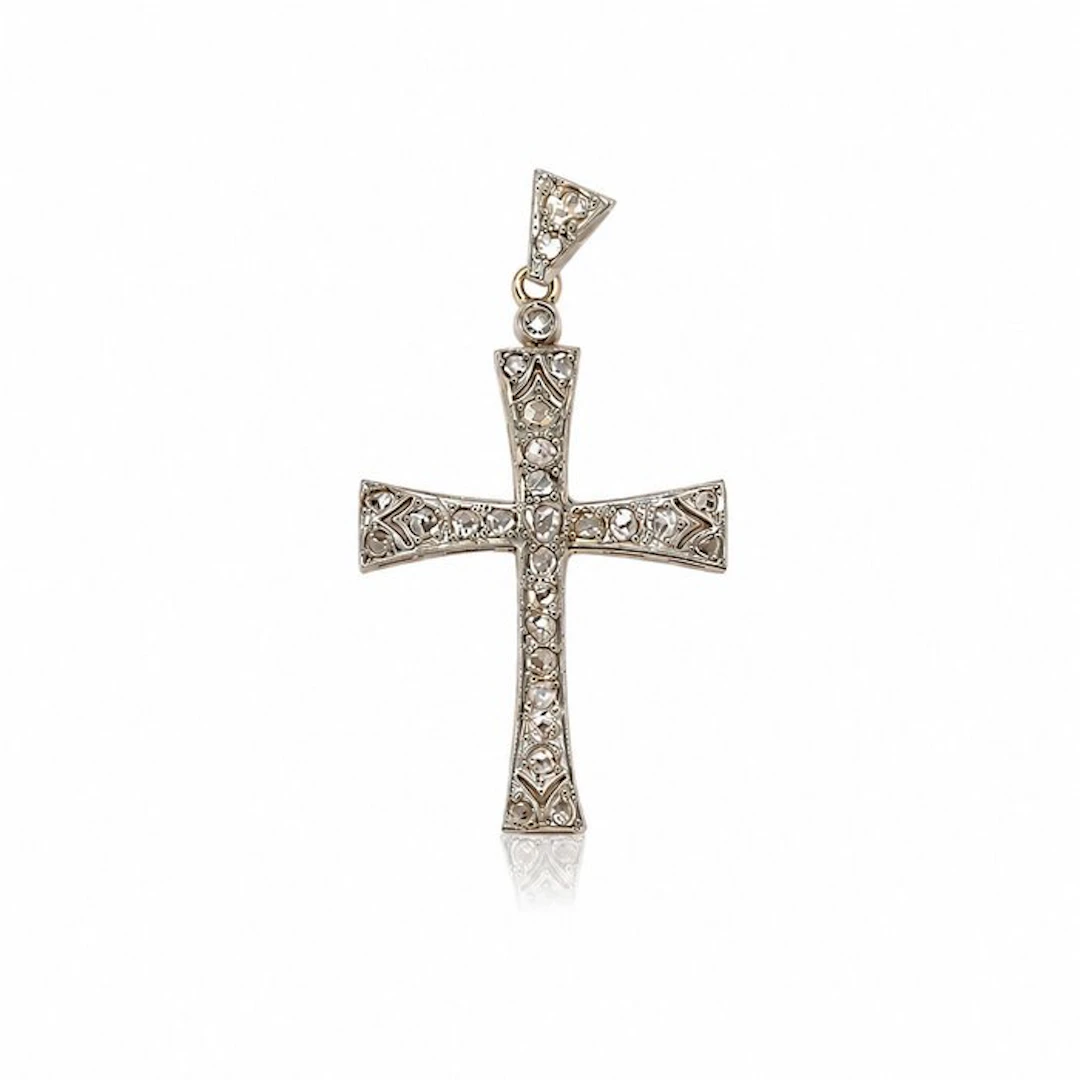 Cross pendant - 18 kt. White gold, Yellow gold Diamond (Natural)
