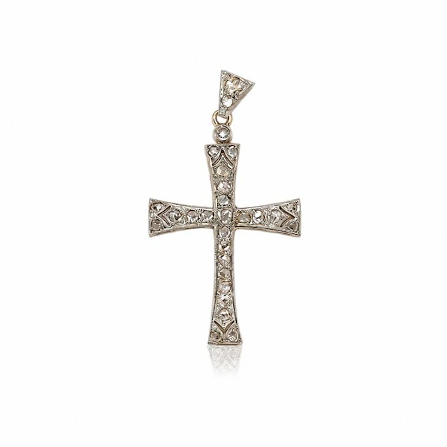 Cross pendant - 18 kt. White gold, Yellow gold Diamond (Natural)
