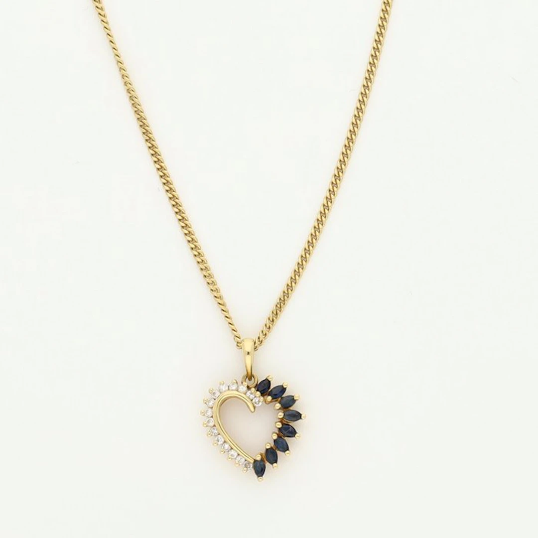 Necklace - 18 kt. Yellow gold Diamond (Natural) - Sapphire