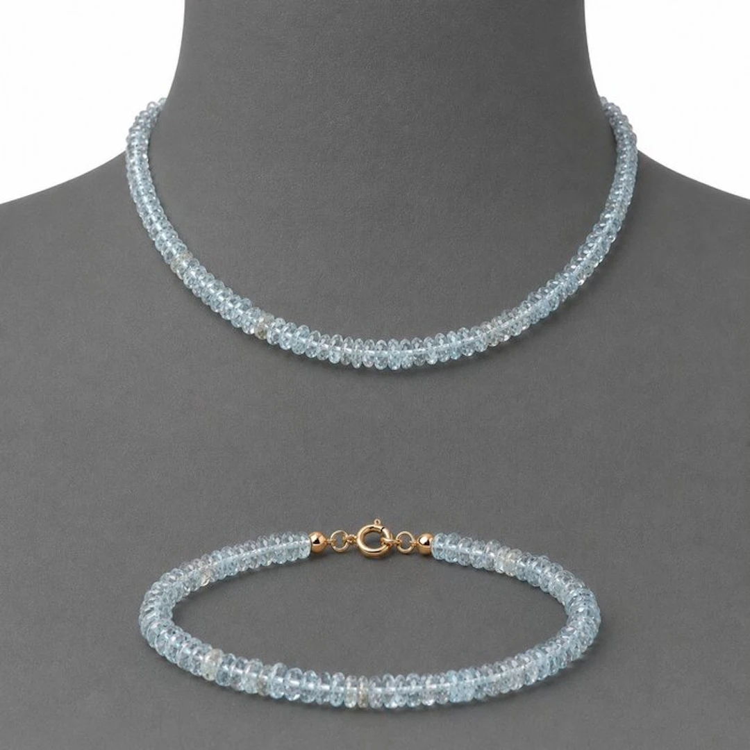 Aquamarine - Silver - 2 piece jewellery set