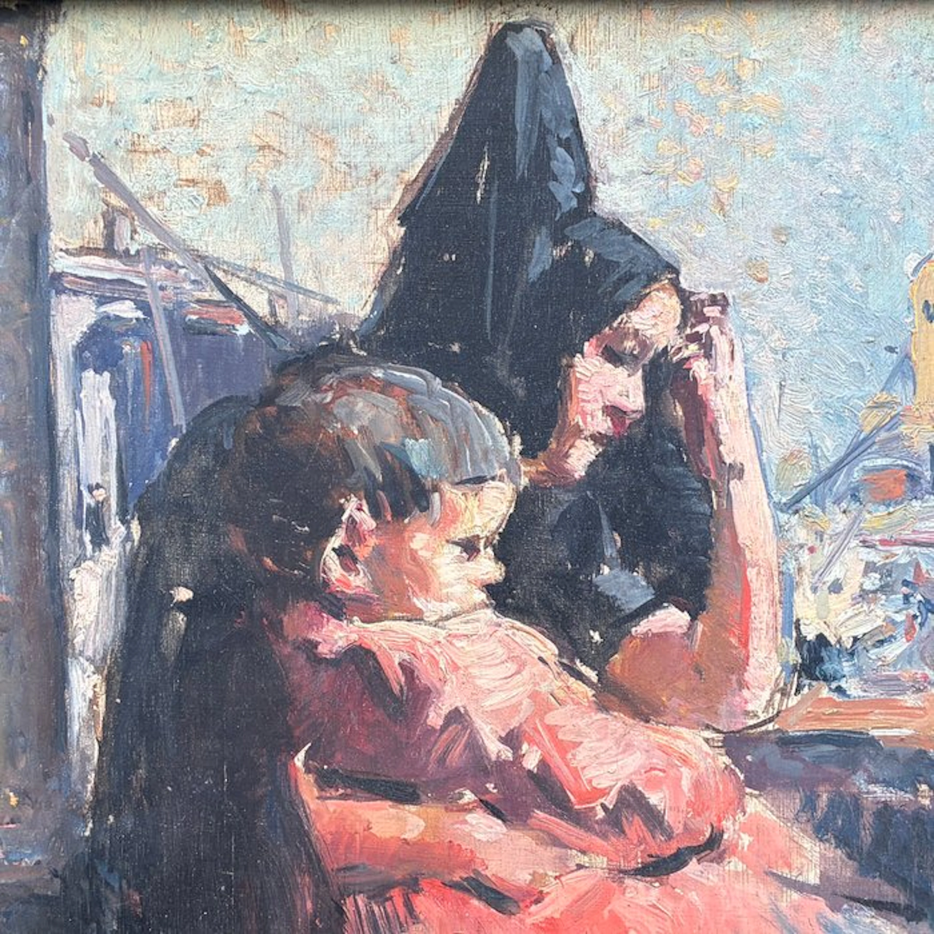 René Vogelweith (1881-1950) - Mère et son enfant dans un...
