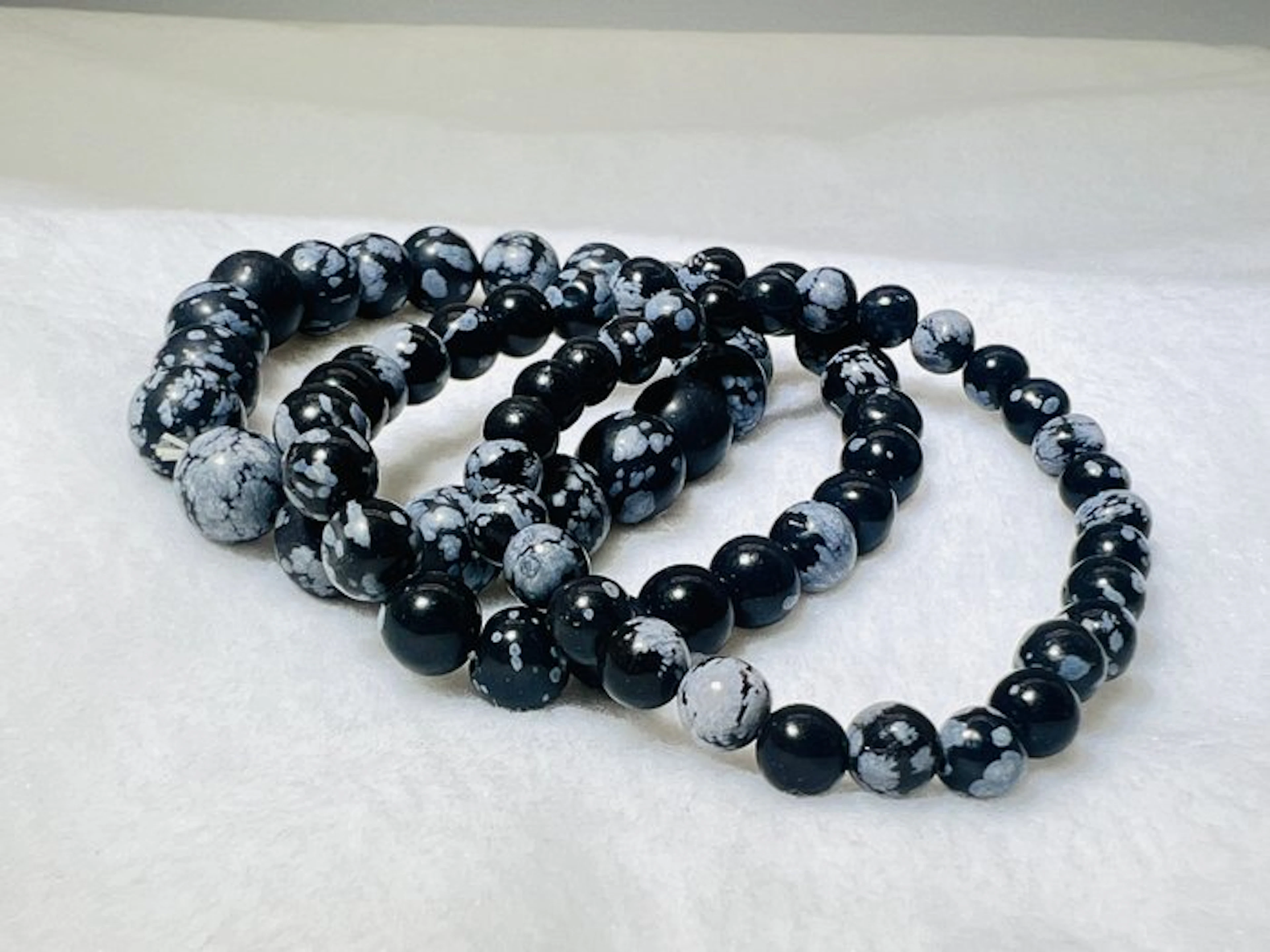 ***NO RESERVE*** Snowflake Obsidian Bracelet Set of 3 –...