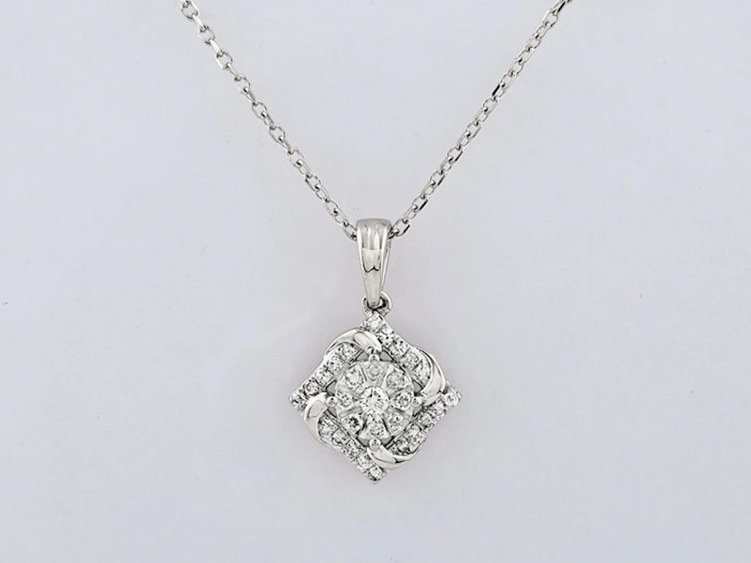 Necklace with pendant - 14 kt. White gold - 0.12ct. tw. Diamond (Natural)