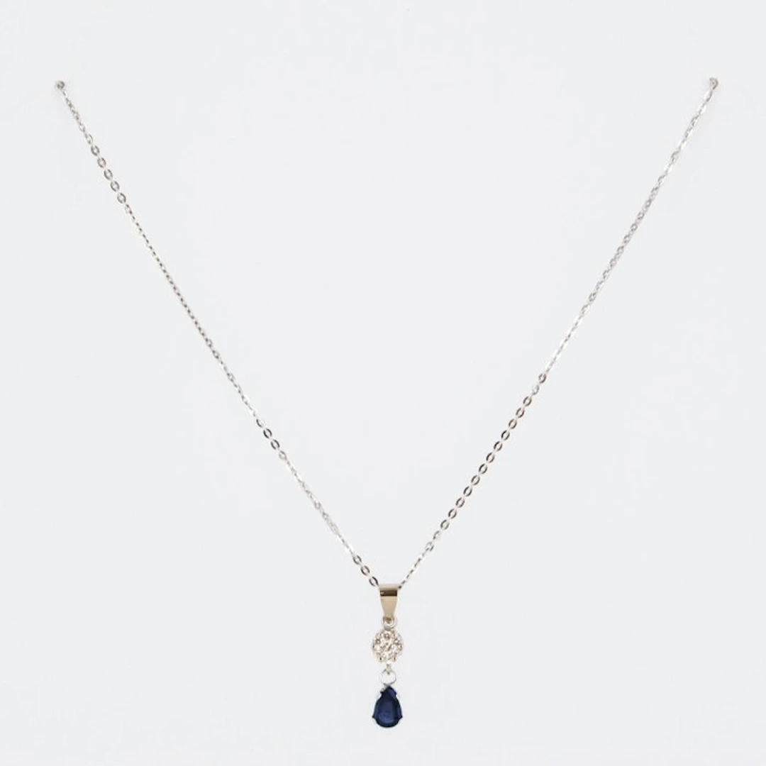 Pendant - 18 kt. White gold Sapphire - Diamond