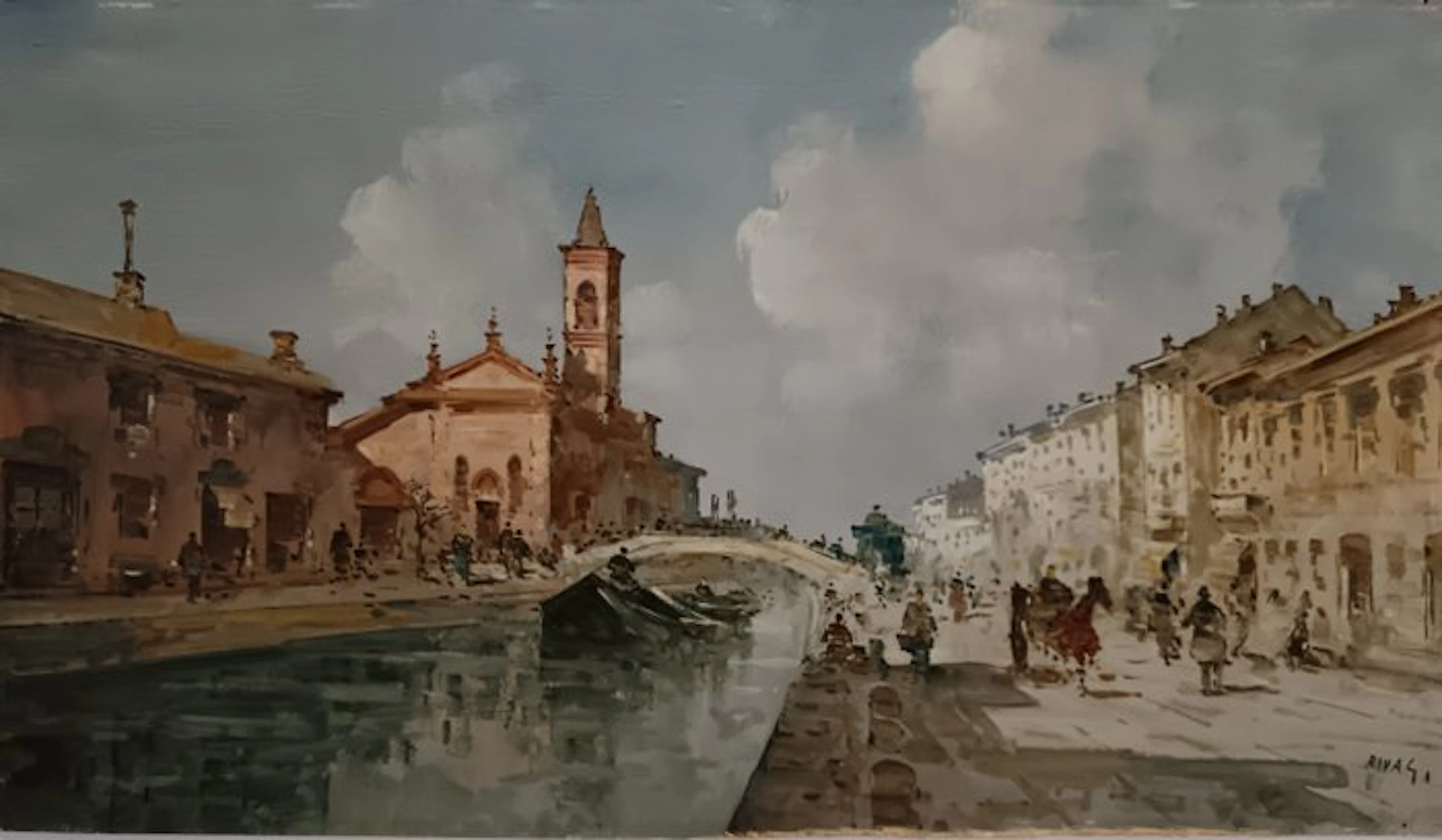 Giuseppe Riva (1861-1948) - Naviglio - San Cristoforo