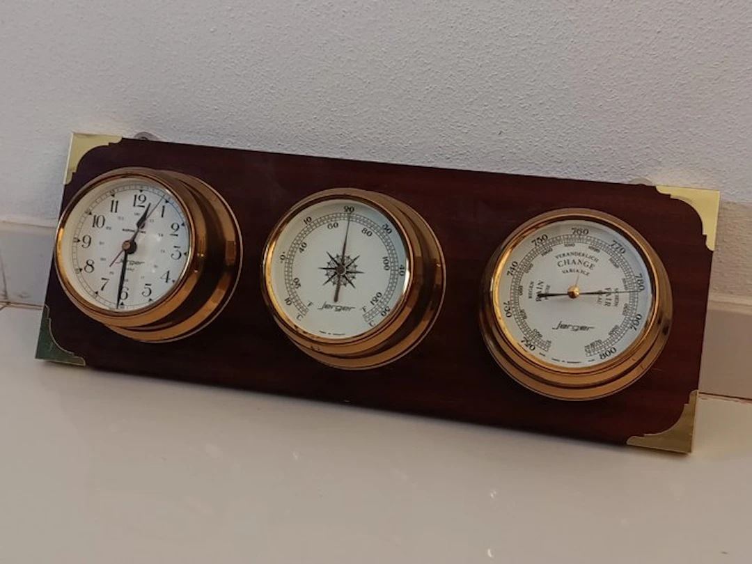 Jerger - Weather station (3) - Glass, Brass, Wood - Nautical watch