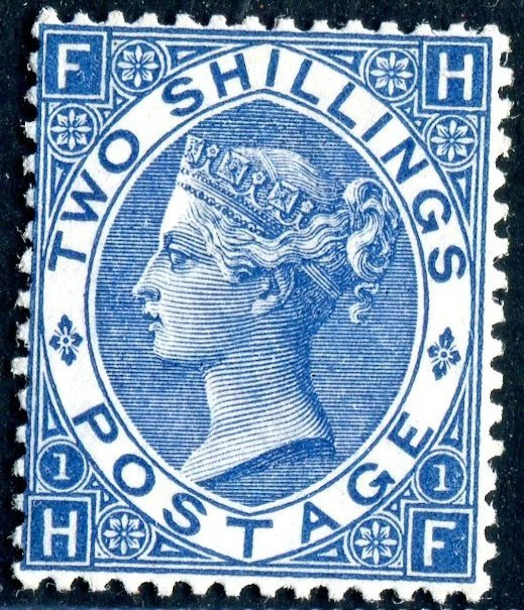 Great Britain 1867 - Victoria, 2 sh. deep blue pt. 1 , wmk. Spray - SG 119
