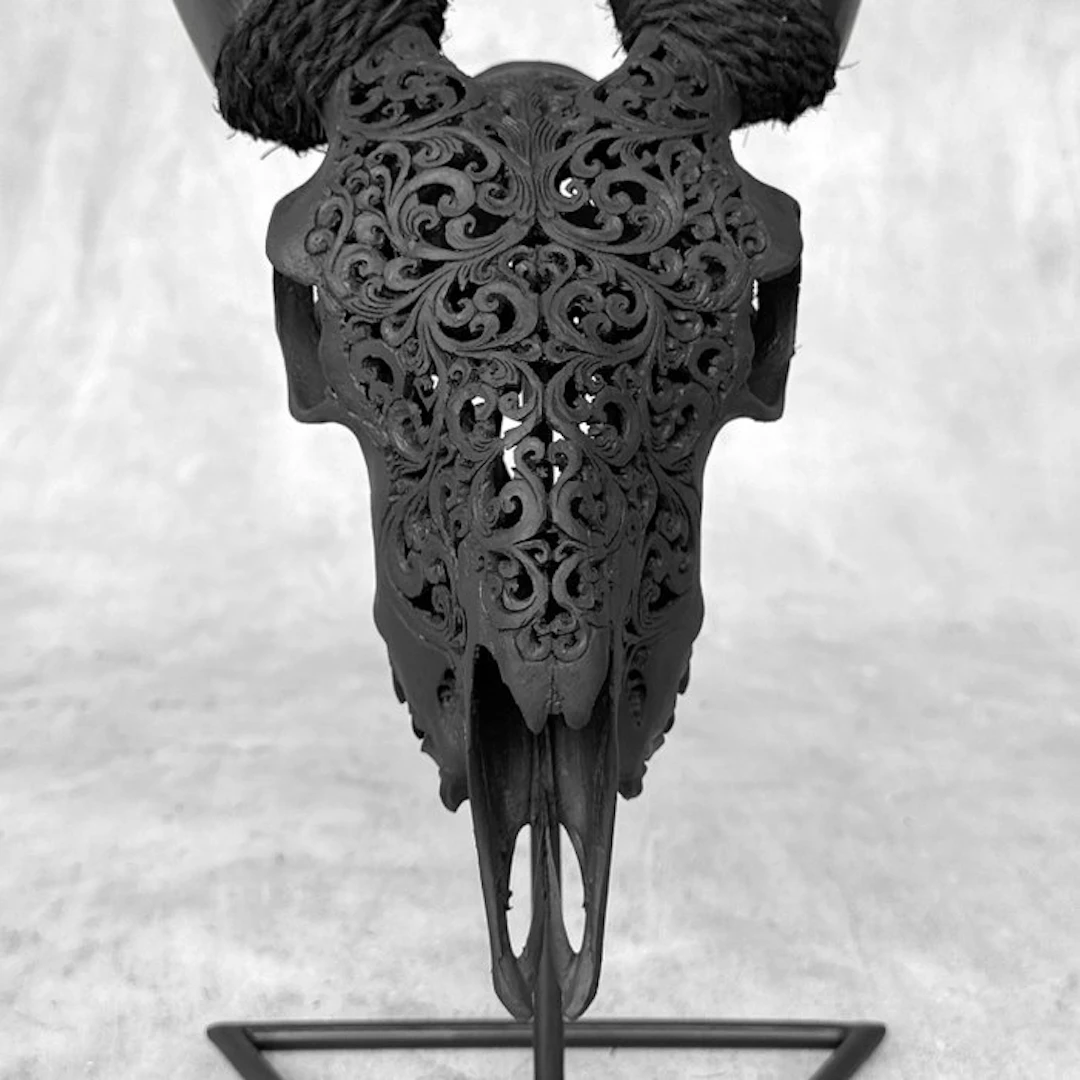 NO RESERVE PRICE - Authentic Black Hand-Carved Goat Skull...