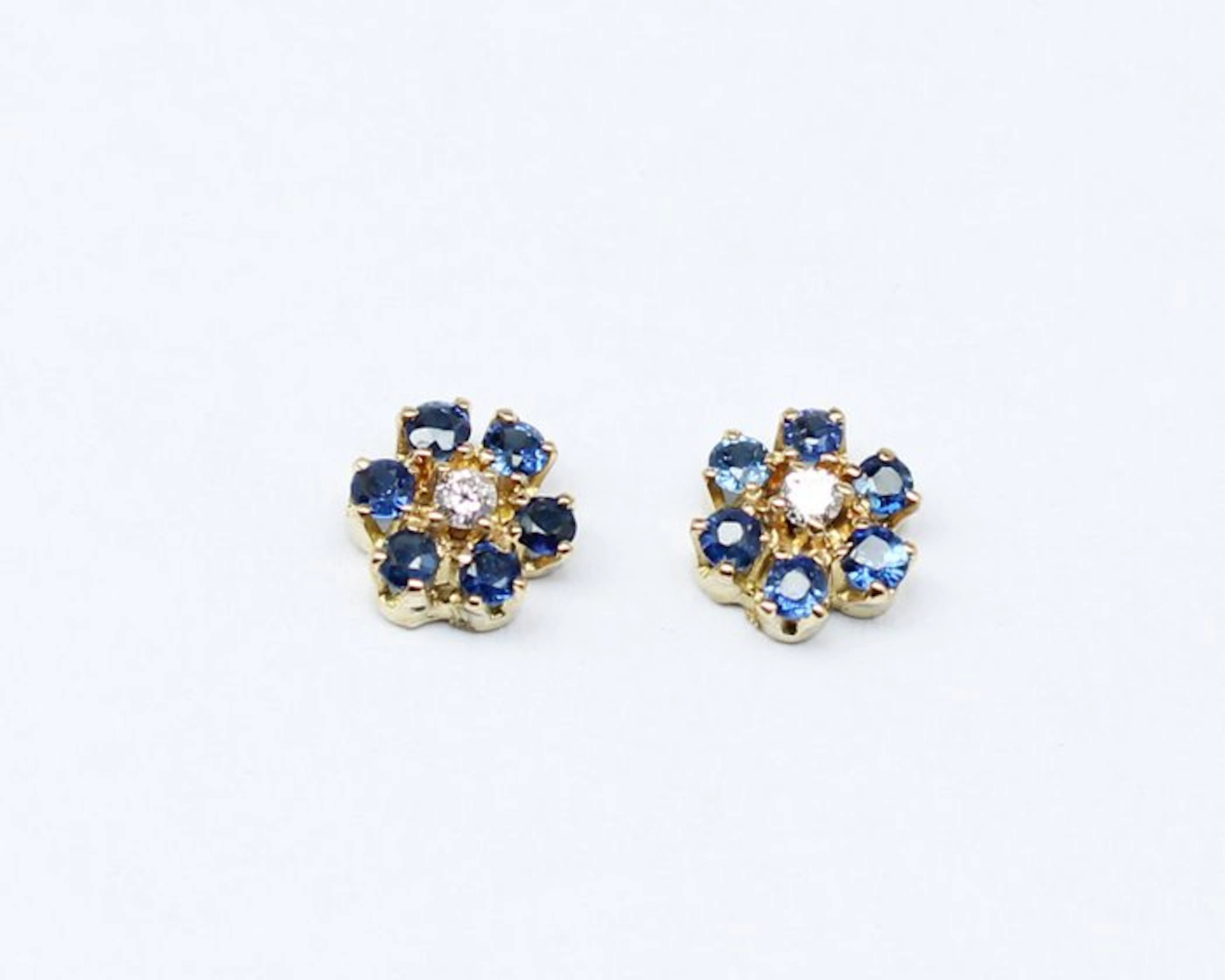 No reserve price - Earrings - 18 kt. Yellow gold Sapphire - Diamond