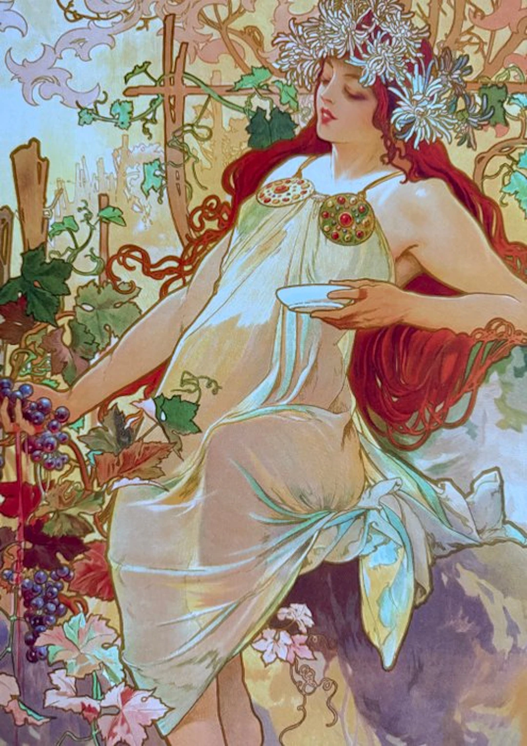 Marie Alphonse Mucha - “Autumn, 1900”. Gesigneerd in de plaat.
