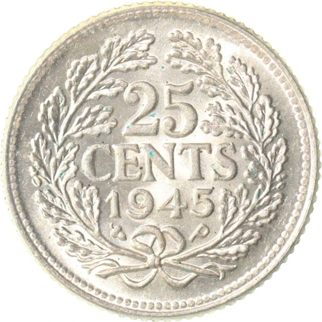 Netherlands. Wilhelmina. 25 Cent 1945 EP ZELDZAAM "type Amerika"