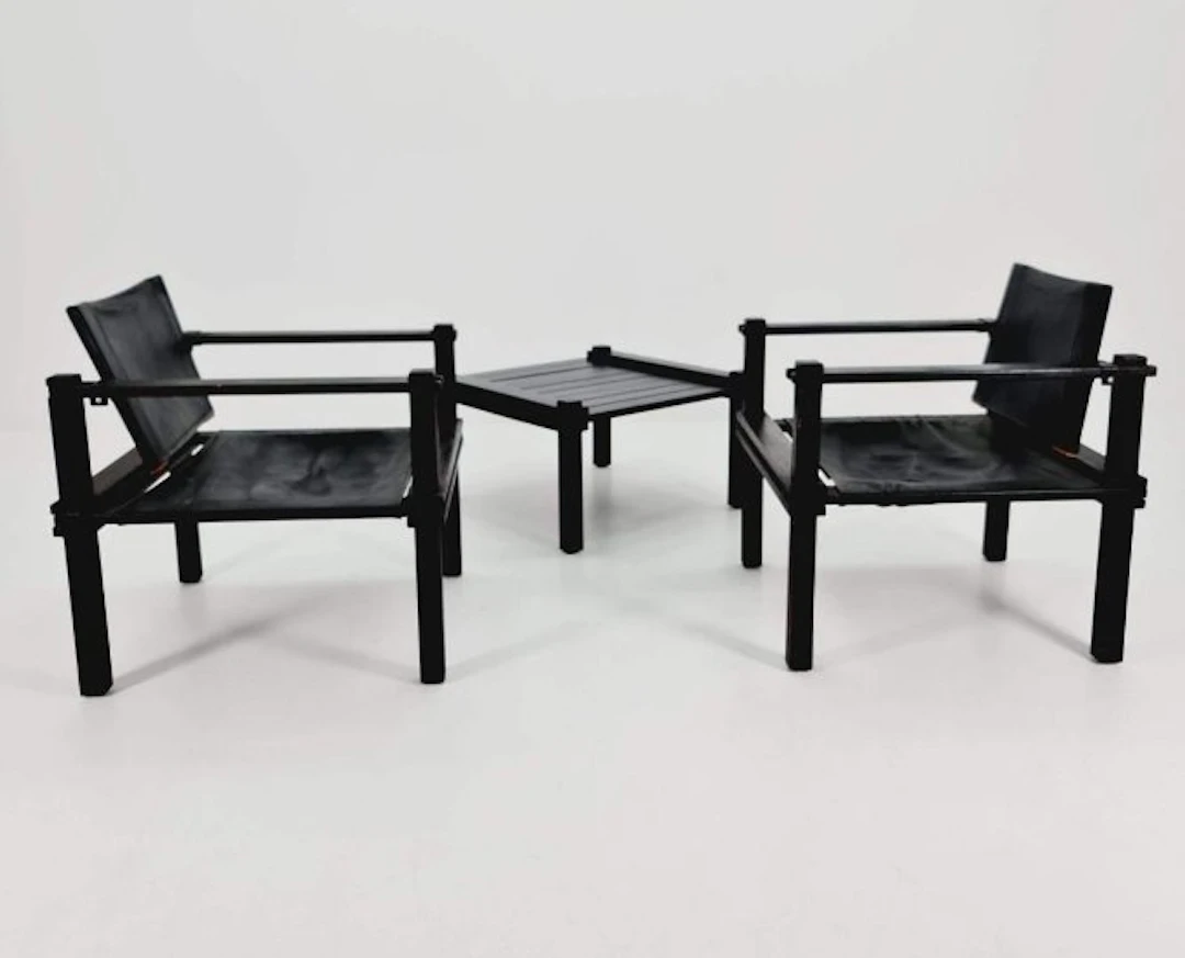 Dining room chair - Wood - A vintage lounge set – Two armchairs and