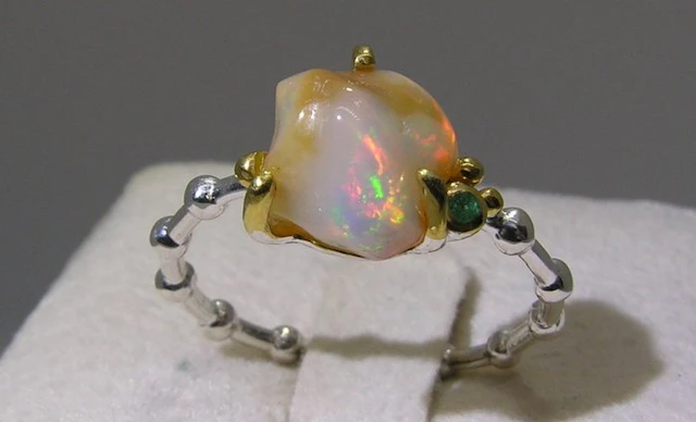 Fire Opal Ring - Height: 27.4 mm - Width: 22.3 mm- 2.3 g - (1)