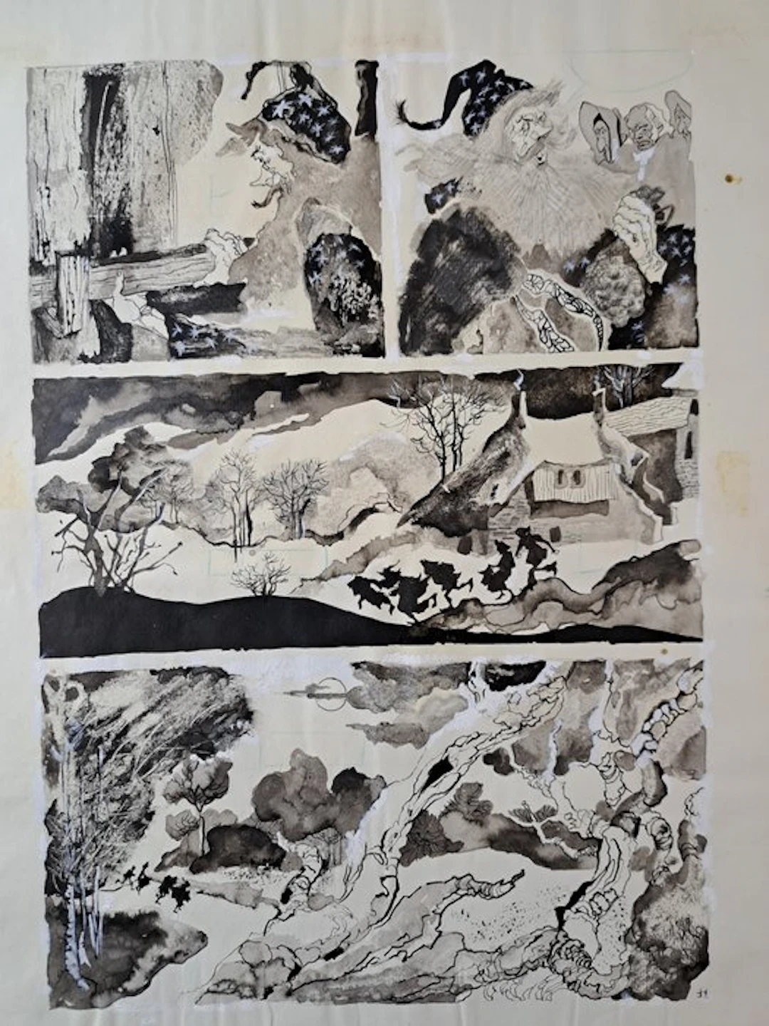 Breccia, Alberto - 1 Original page - El Viajero de Gris: Verdadera Magia