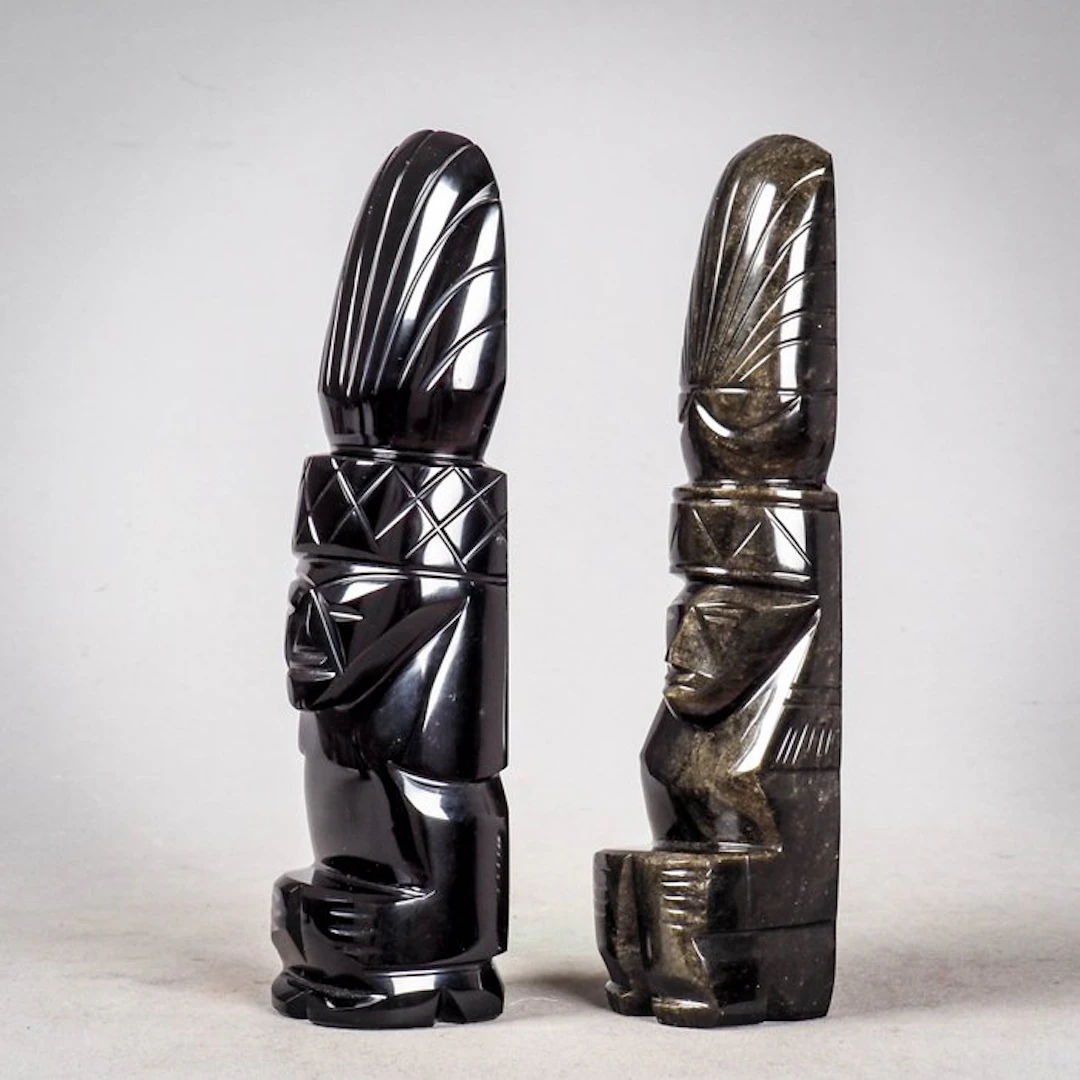 Set van 2 obsidiaan beelden - 1,2kg - Sculpture - Aztec...