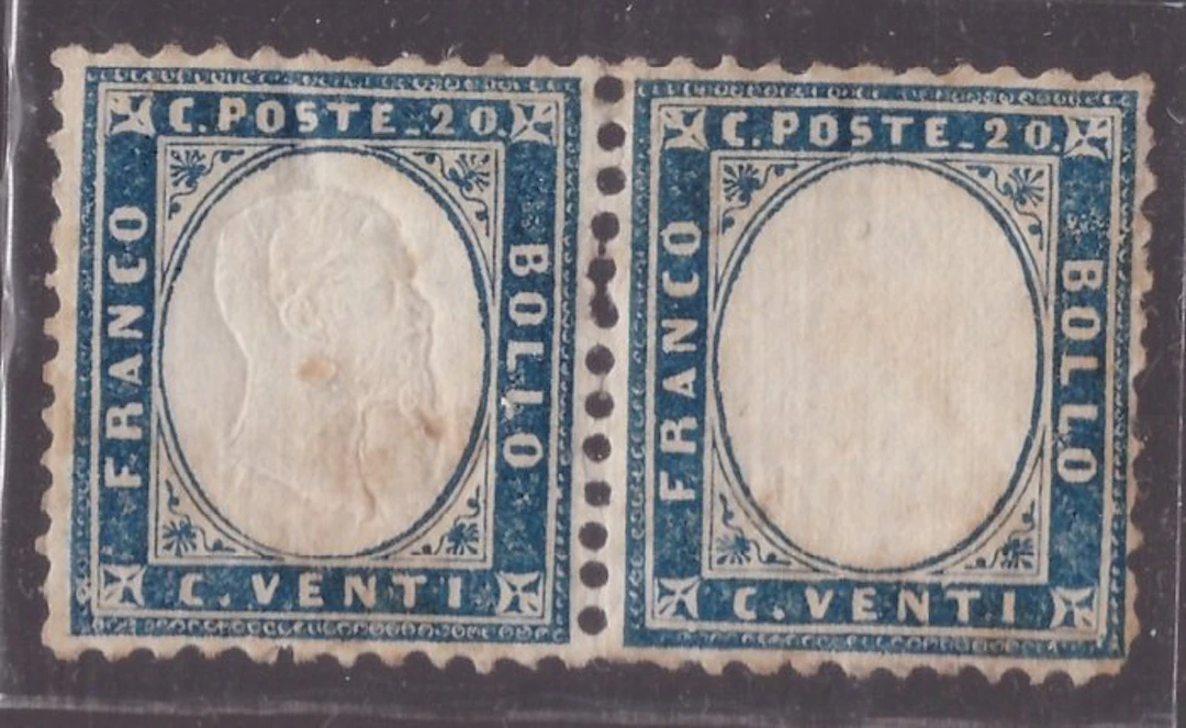 Italy Kingdom 1862 - Light-blue 20-cent coins in a horizontal pair