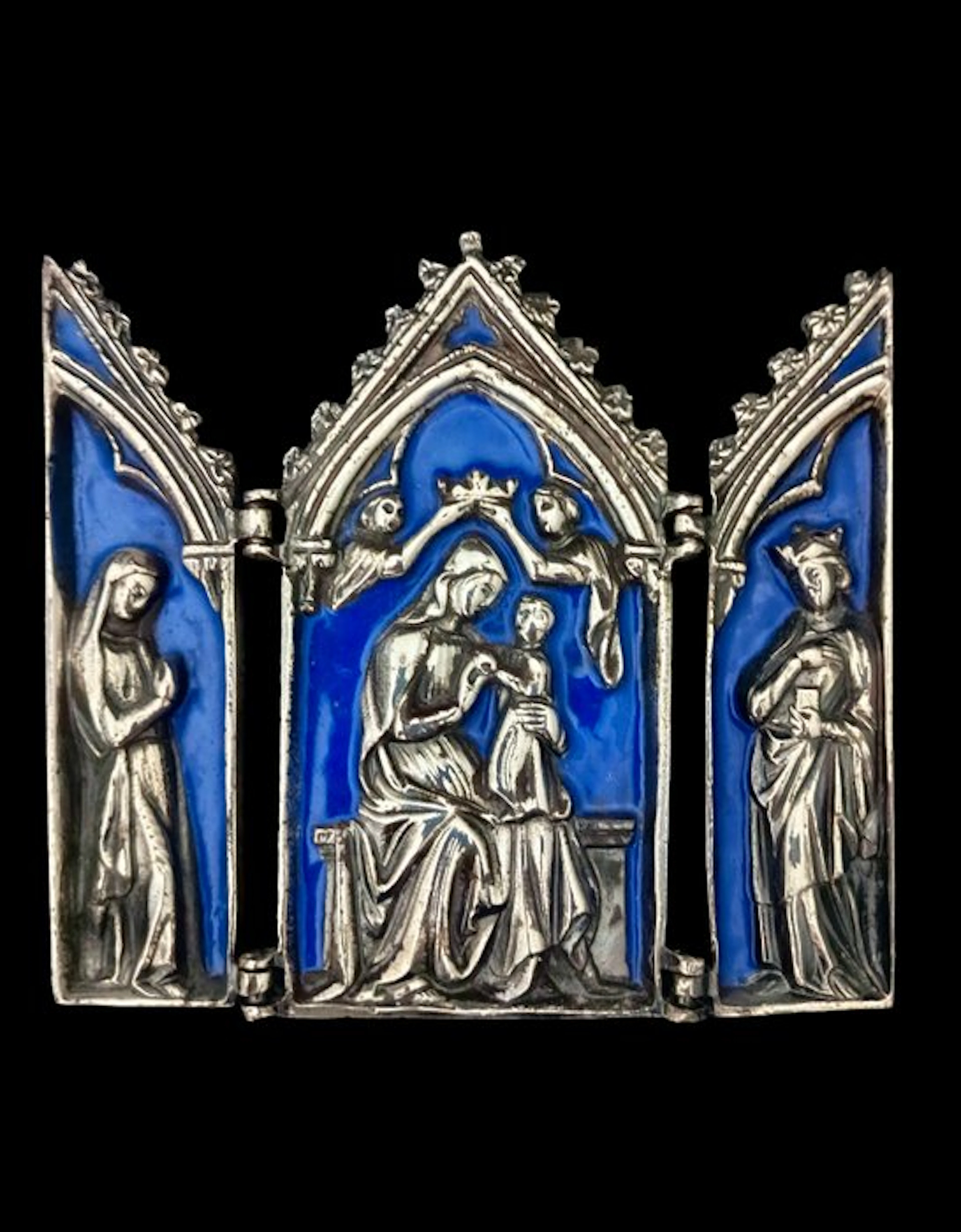 Antique Triptych - silver-plated copper, Enamel - Twentieth Century
