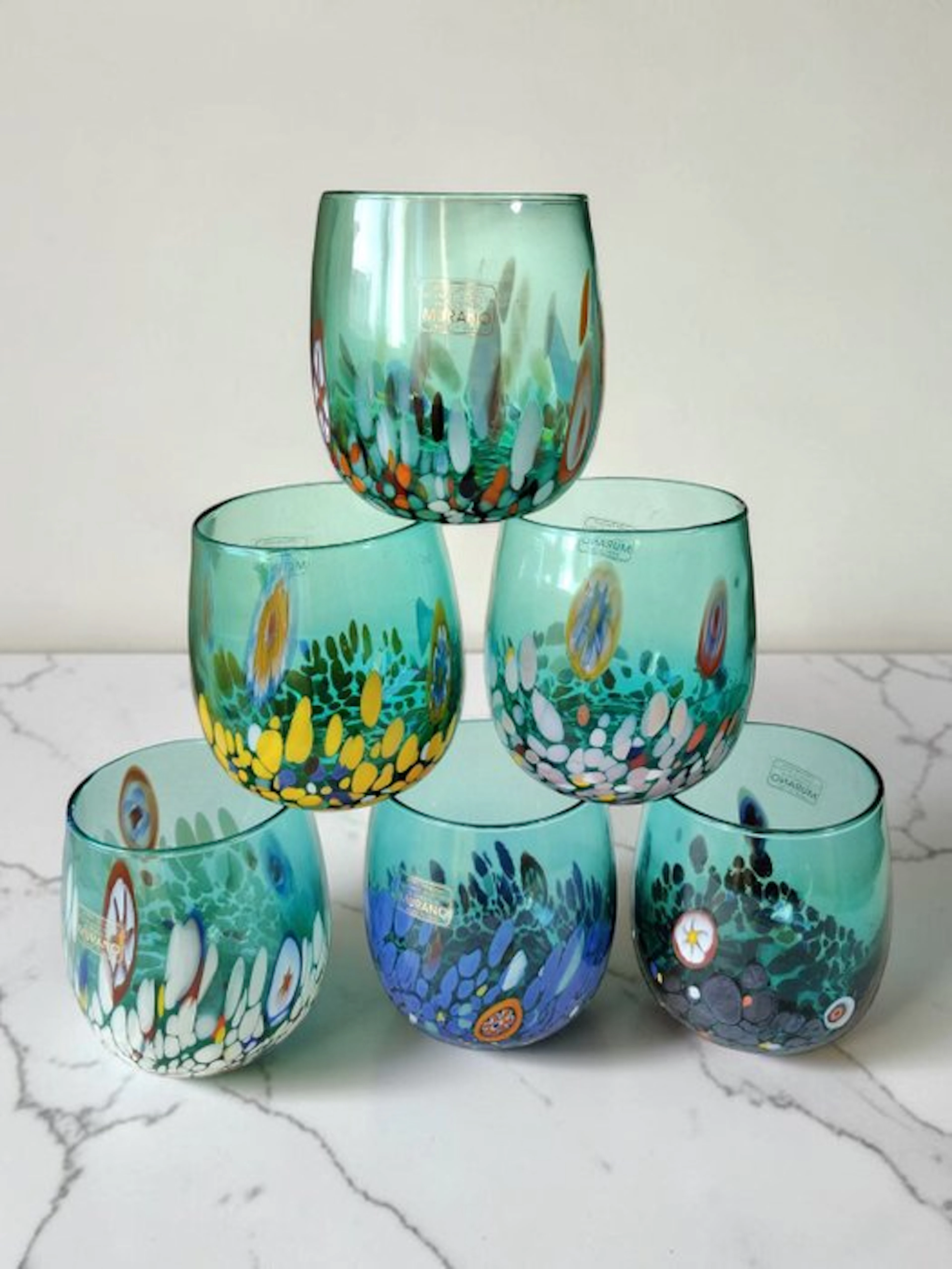 MurArt - Drinking set - Glass - Set of six glasses - Millefiori Murrine